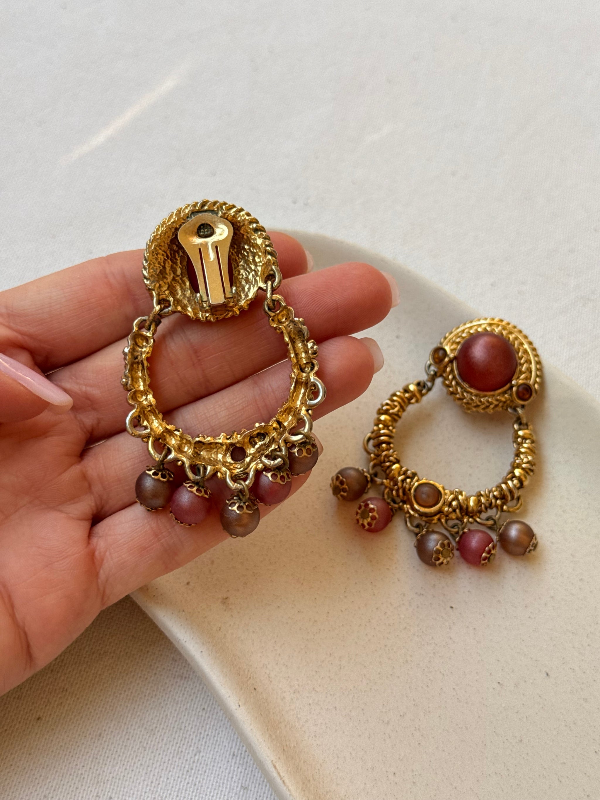Boucles d’oreilles vintage - Pendantes perles roses