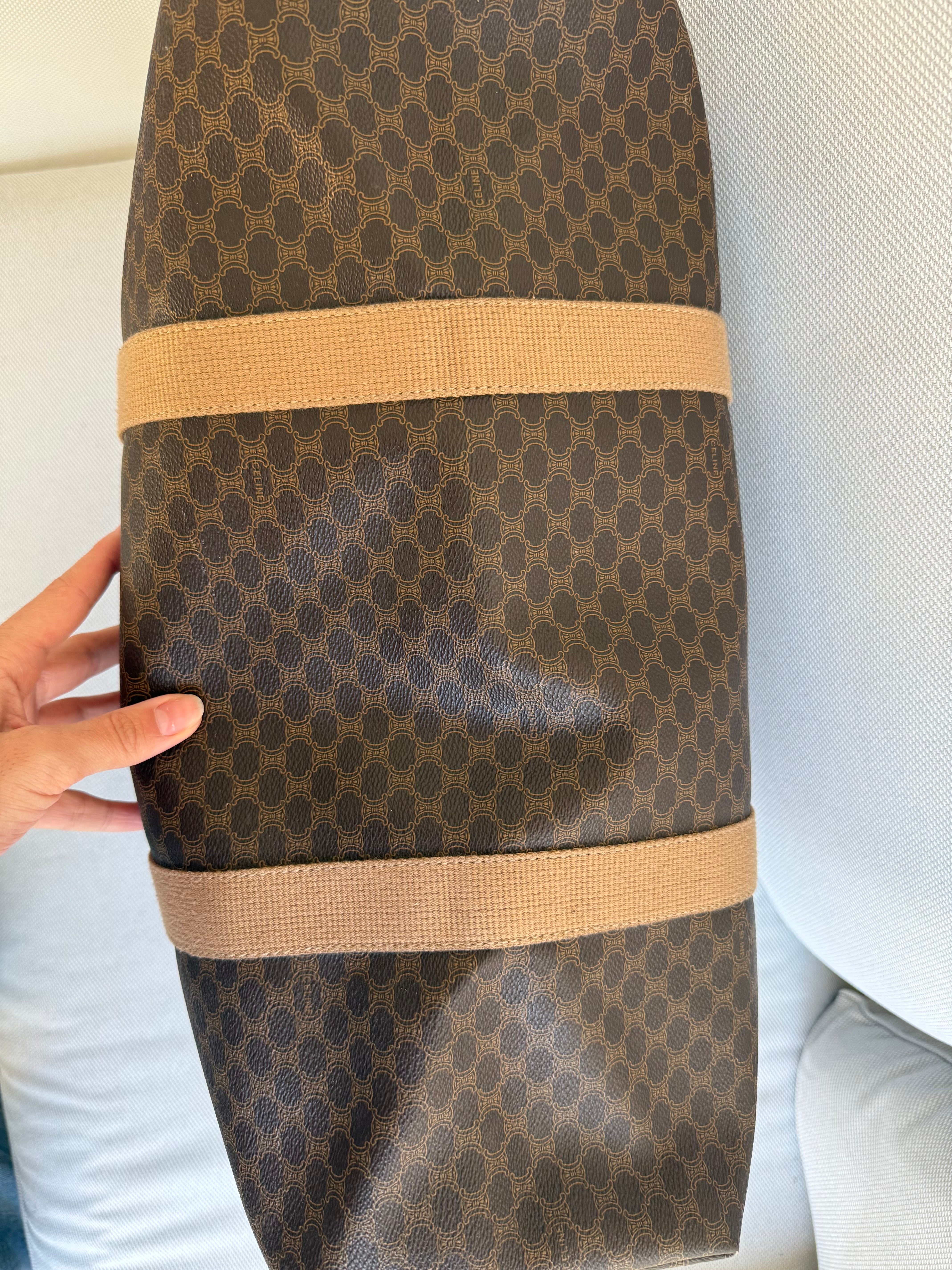 Sac de voyage Céline vintage - Toile triomphe et cuir naturel