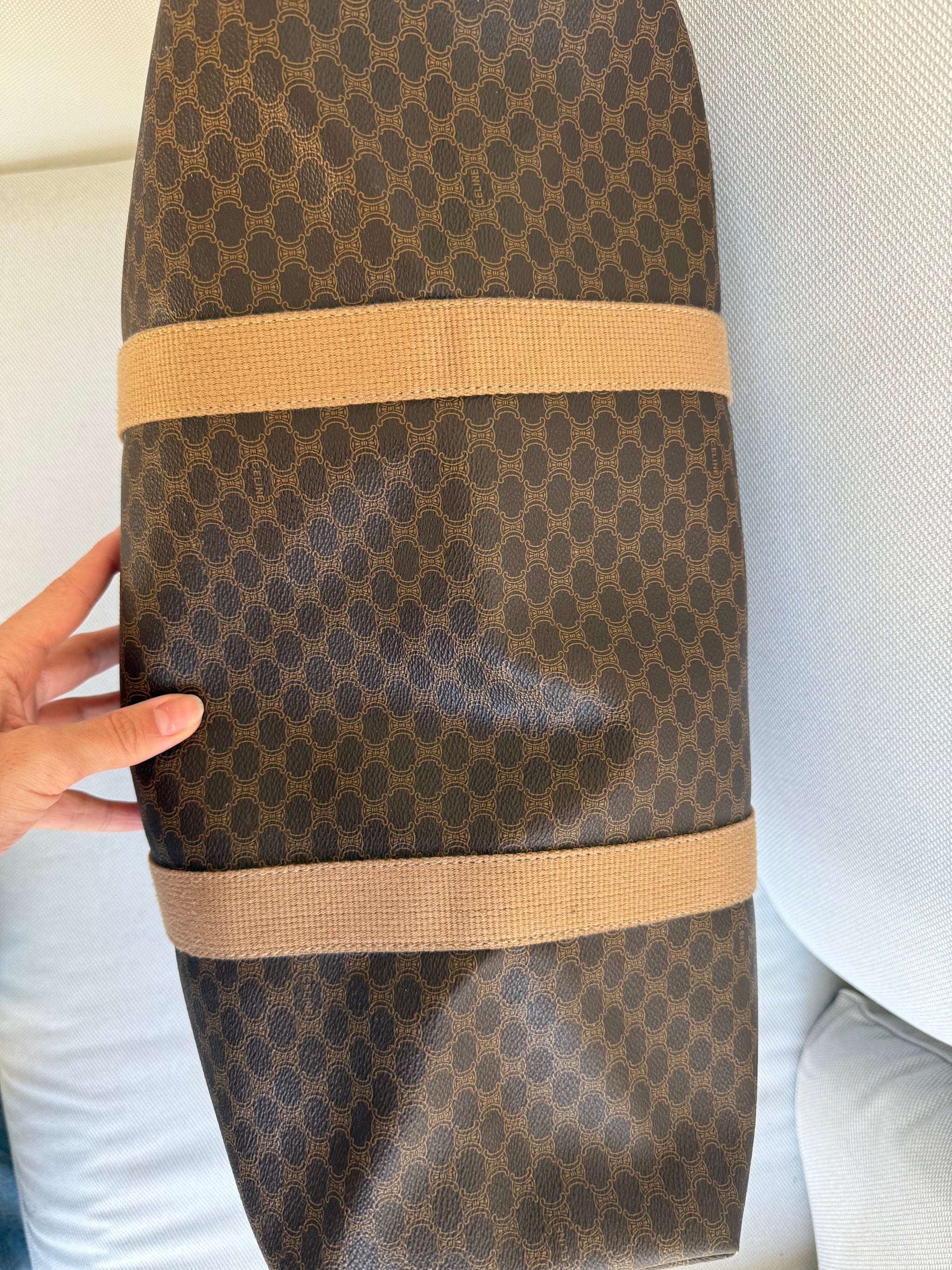 Sac de voyage Céline vintage - Toile triomphe et cuir naturel