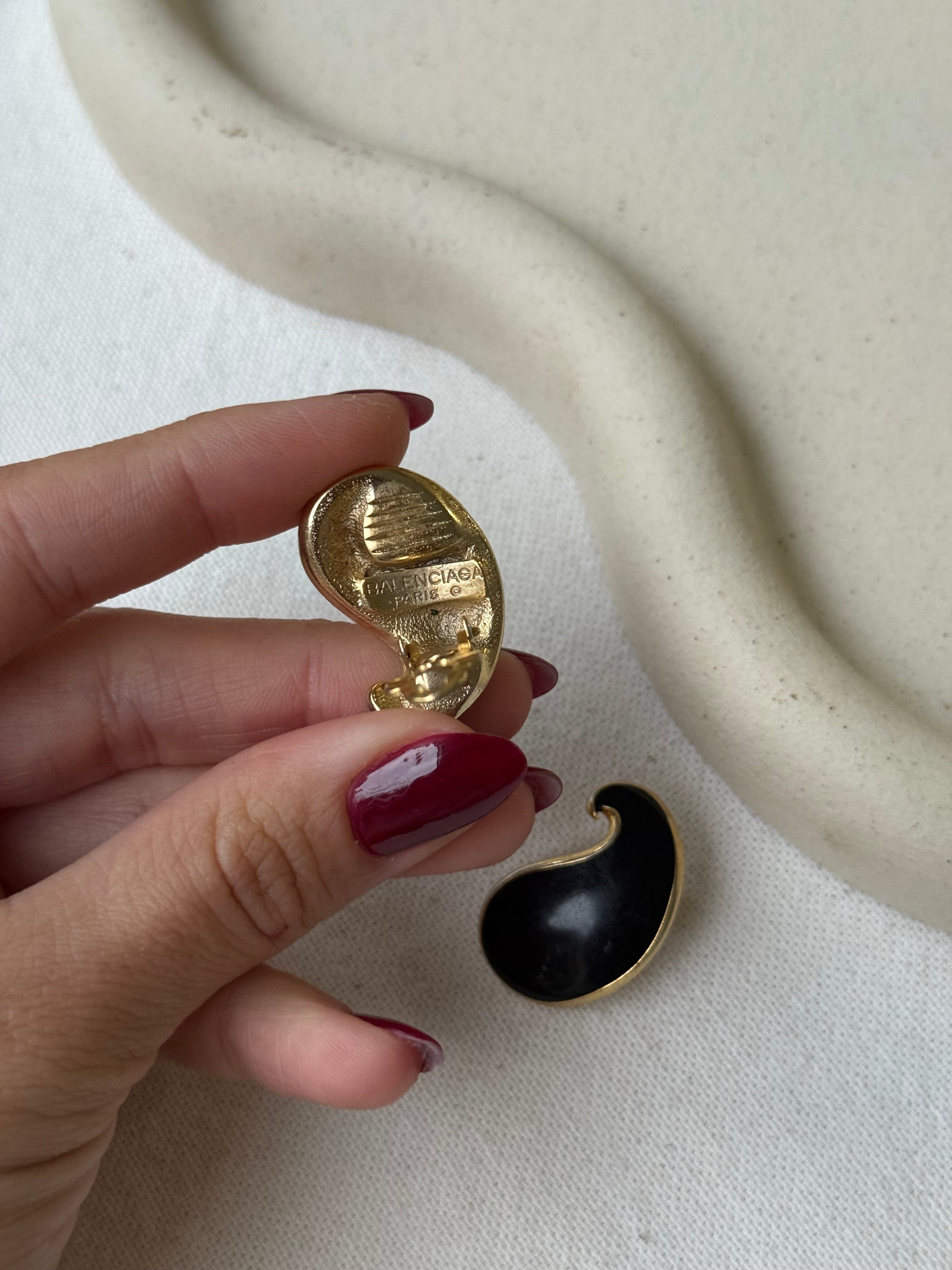 Boucles d’oreilles Balenciaga vintage - Gouttes noires et dorées