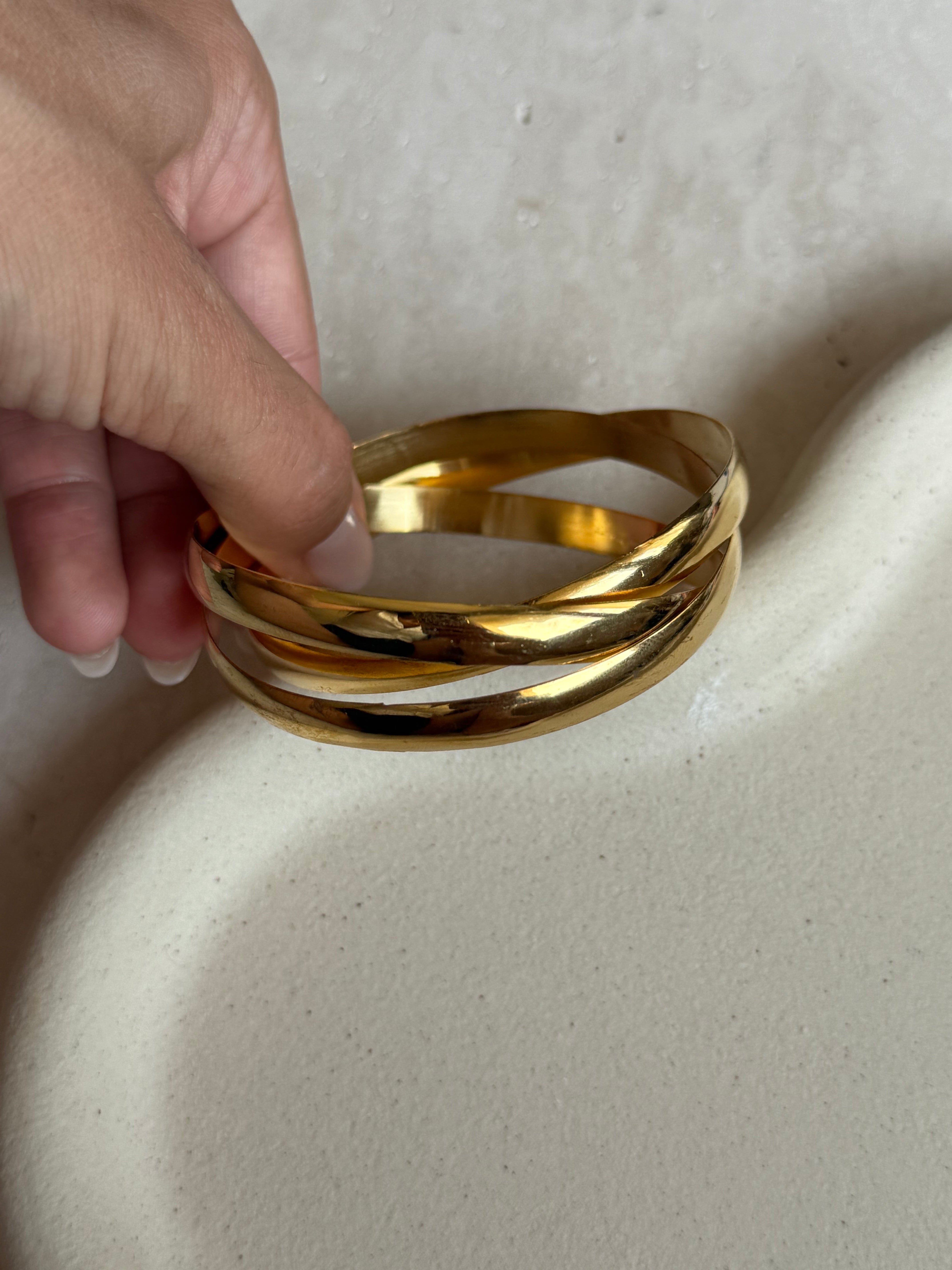 Jonc vintage 3 anneaux dorés entremêlés