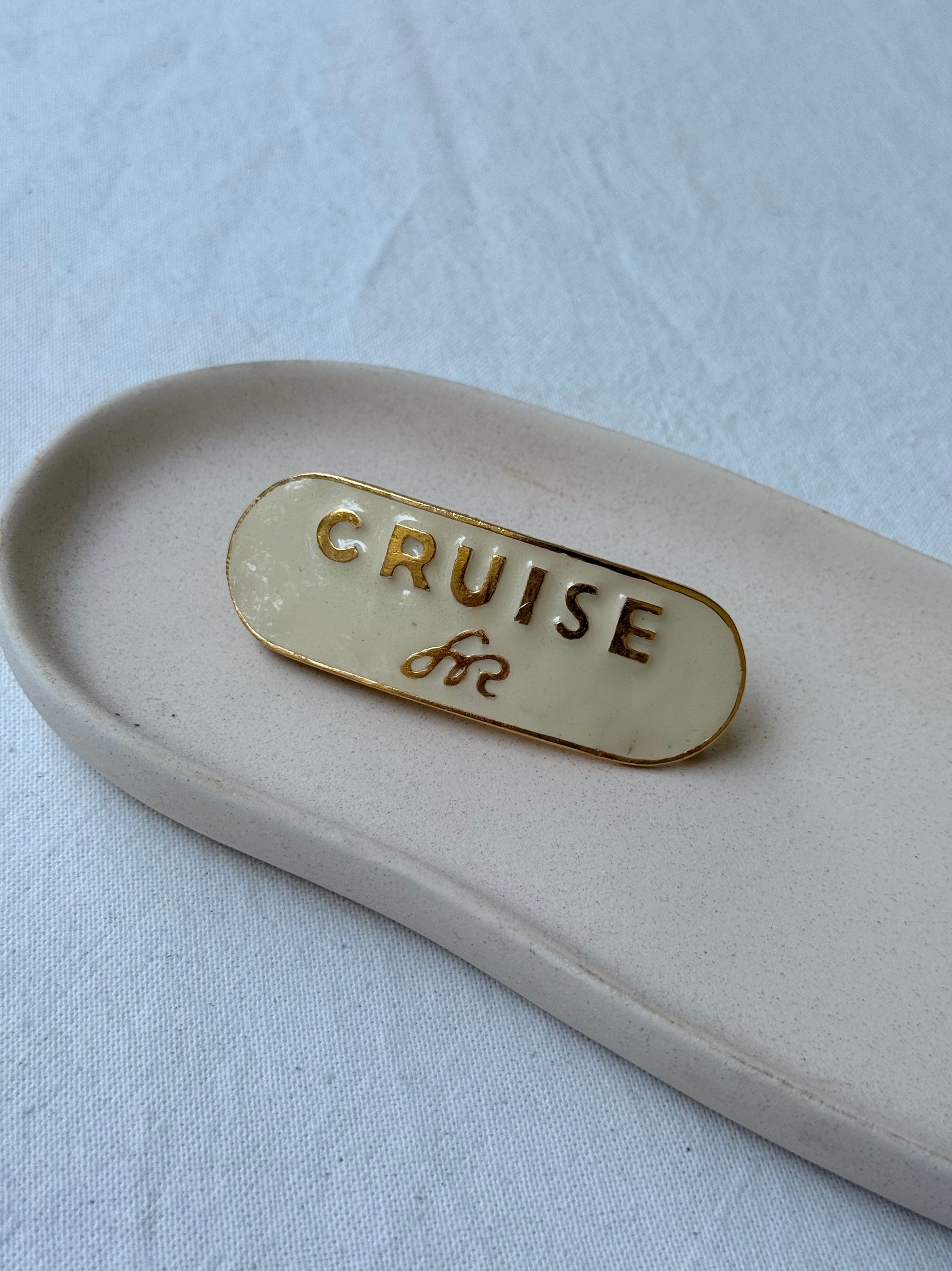 Barrette cheveux Sonia Rykiel vintage - Cruise email ivoire et doré