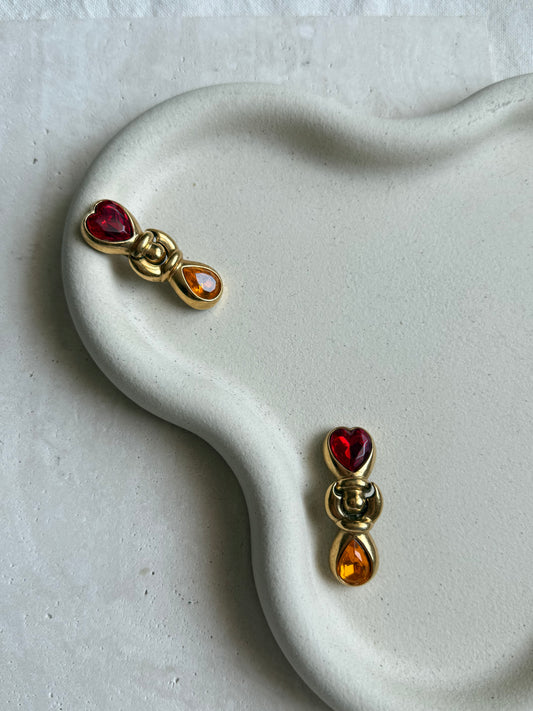 Boucles d’oreilles Agatha vintage - Pendantes orange et rouge