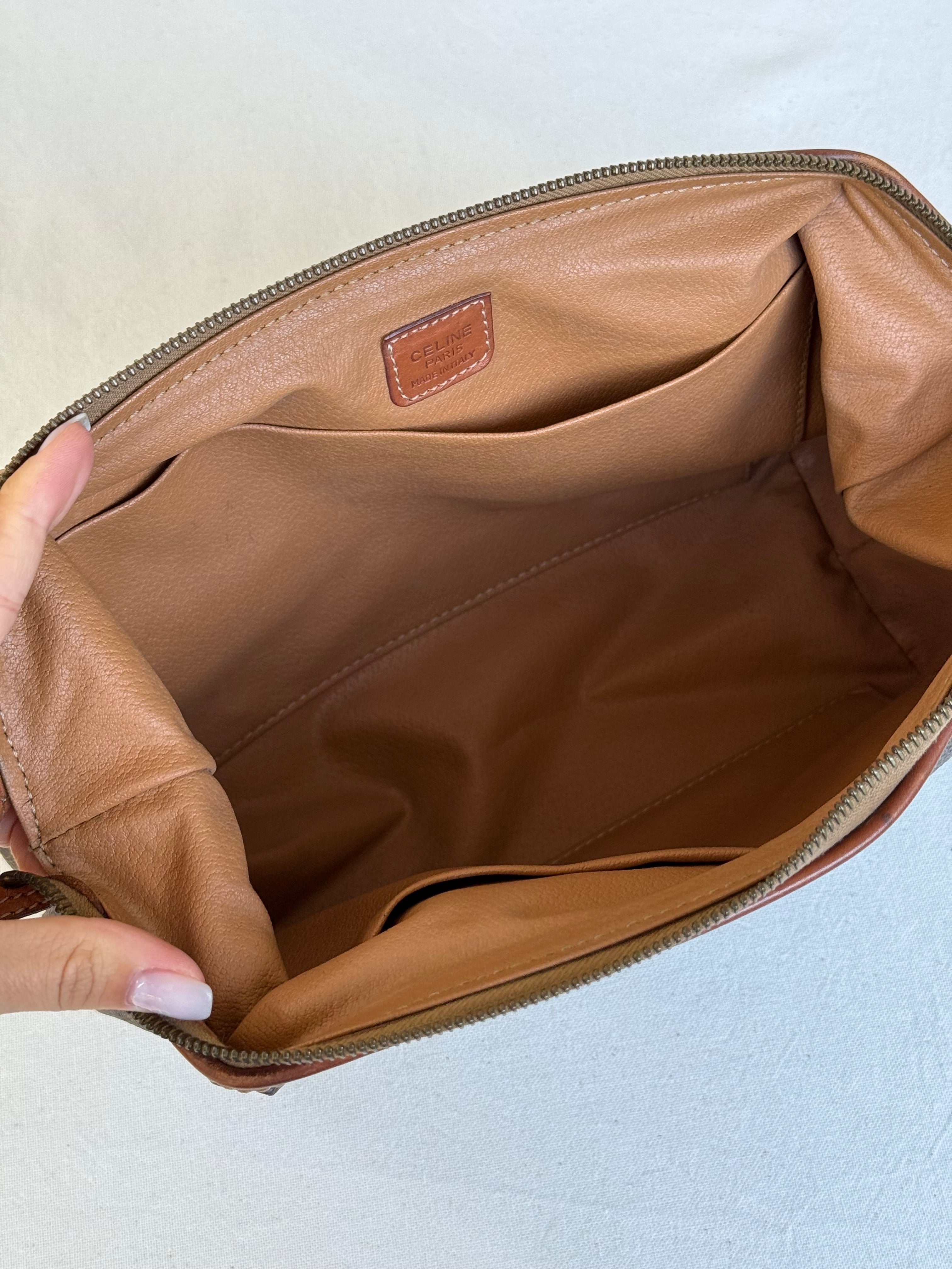 Trousse Céline vintage - Toile triomphe et cuir cognac