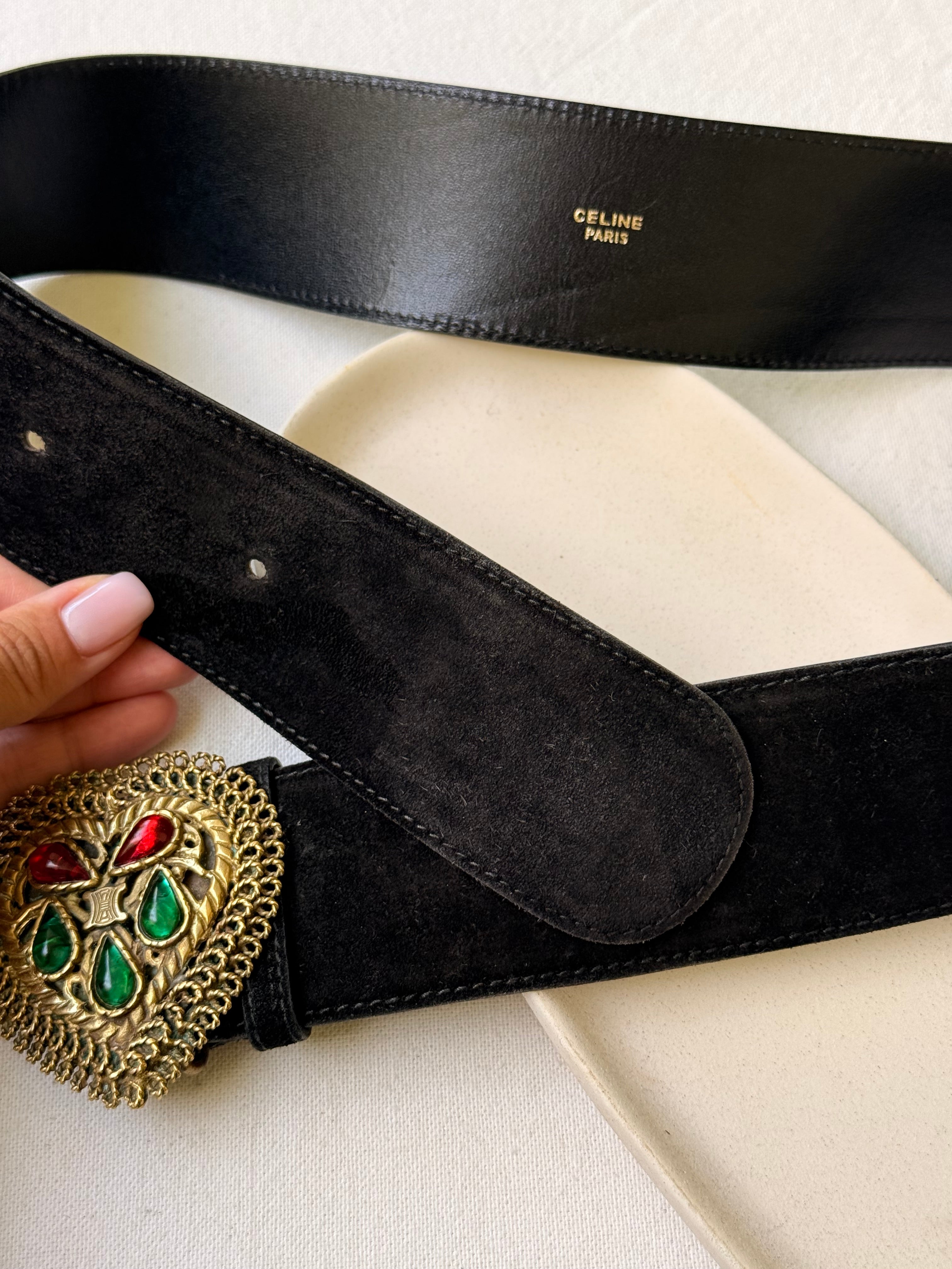 Ceinture Céline vintage - Boucle bijou en pâte de verre