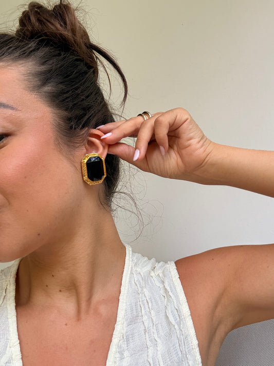 Boucles d’oreilles vintage - Strass facetté noir