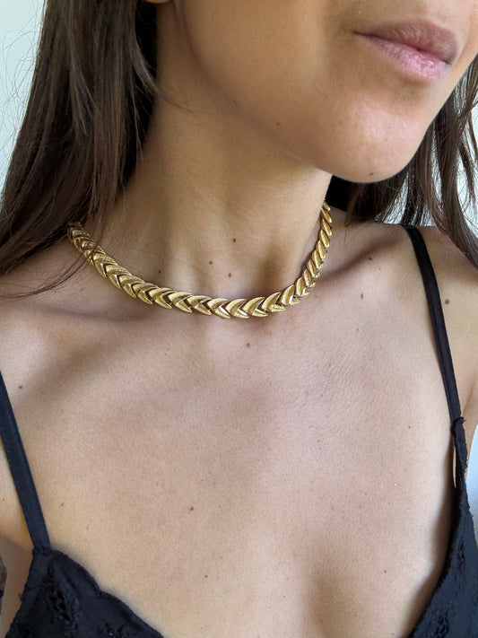 Collier vintage maille épi dorée