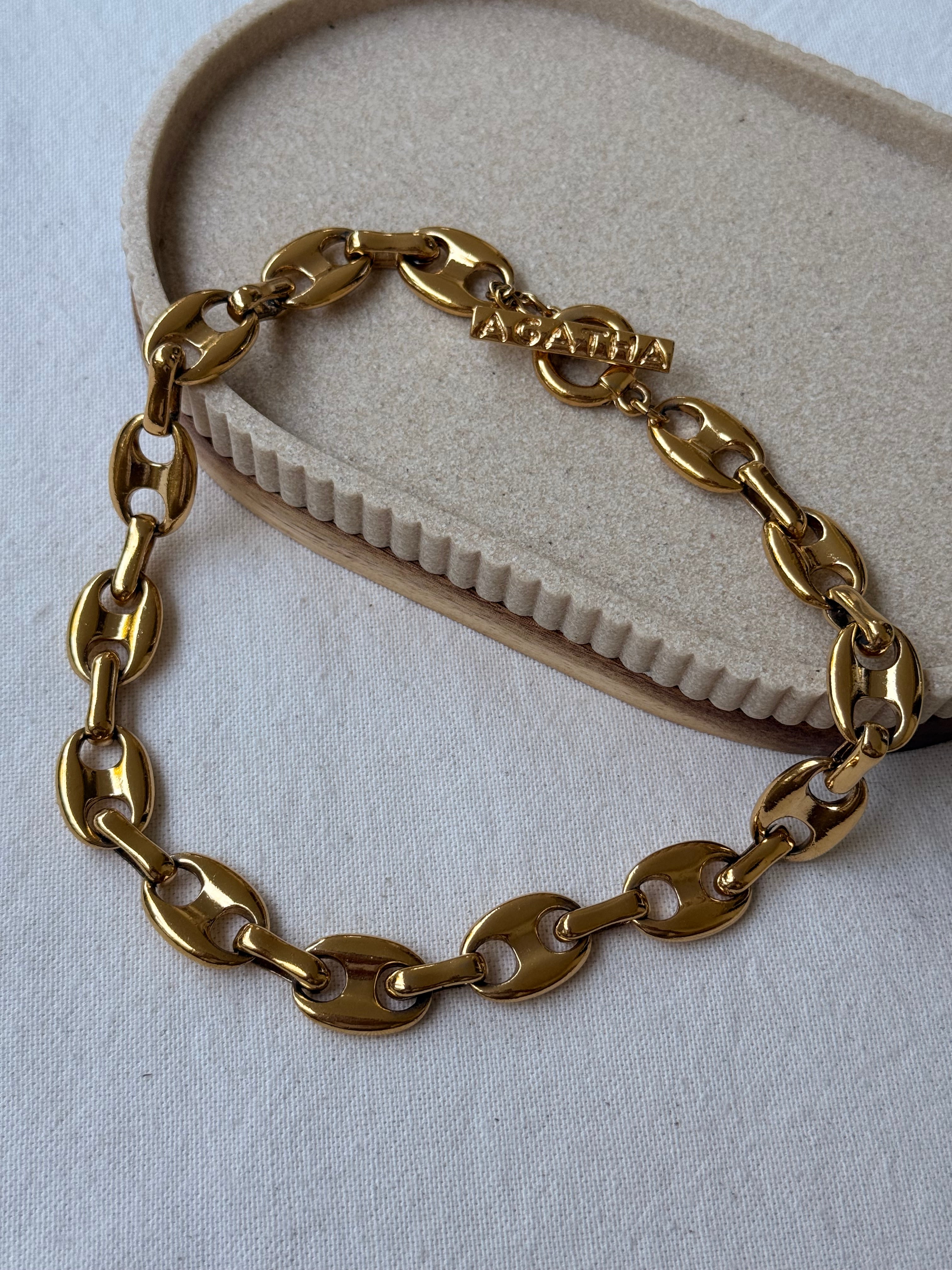 Collier Agatha Vintage - Maille marine dorée