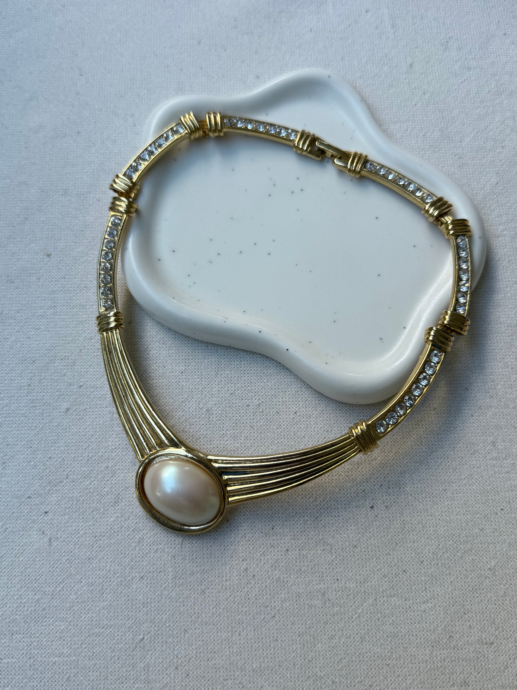 Collier vintage - Cabochon perle et strass