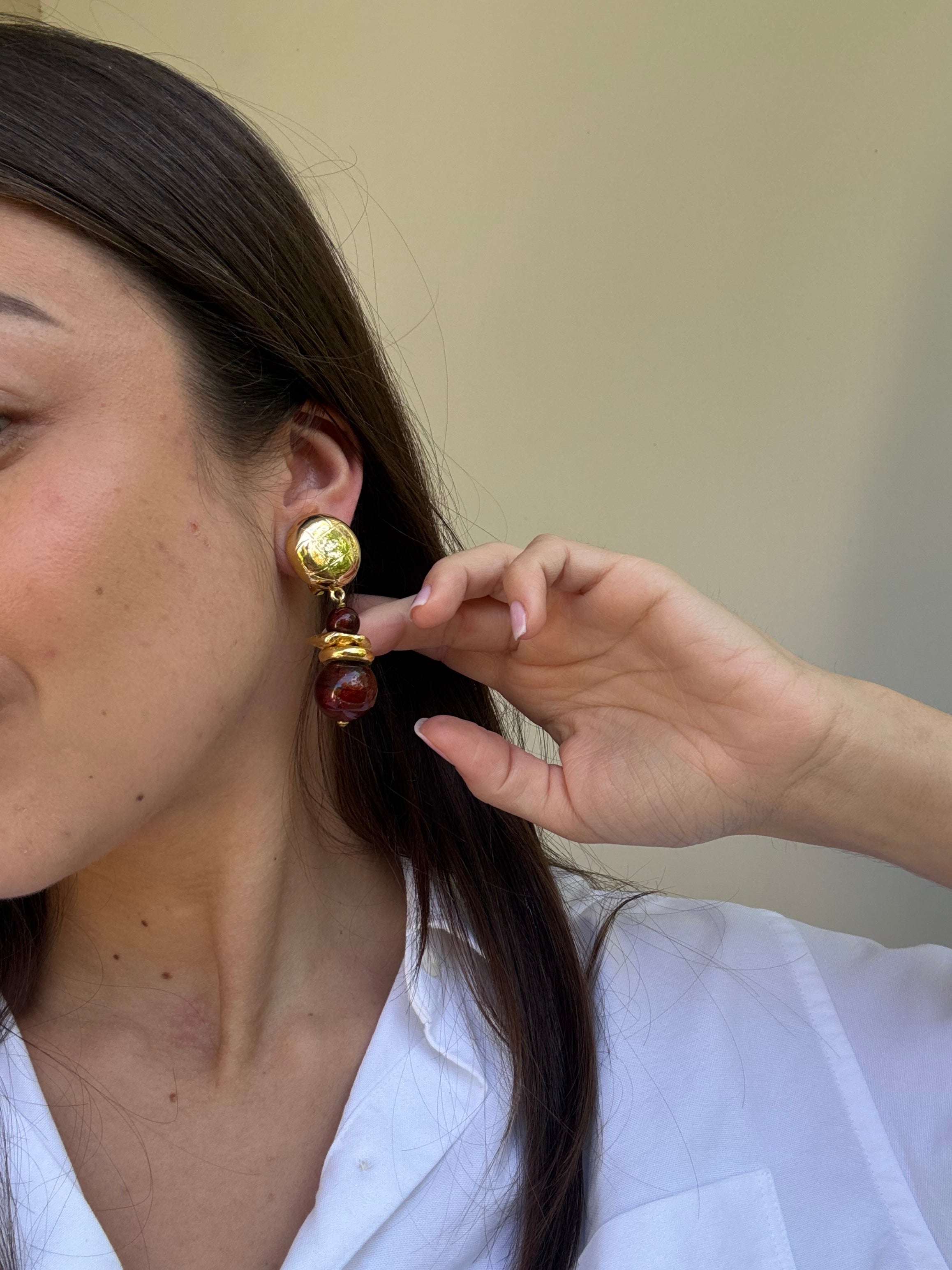 Boucles d’oreilles vintage - Perles bois pendantes