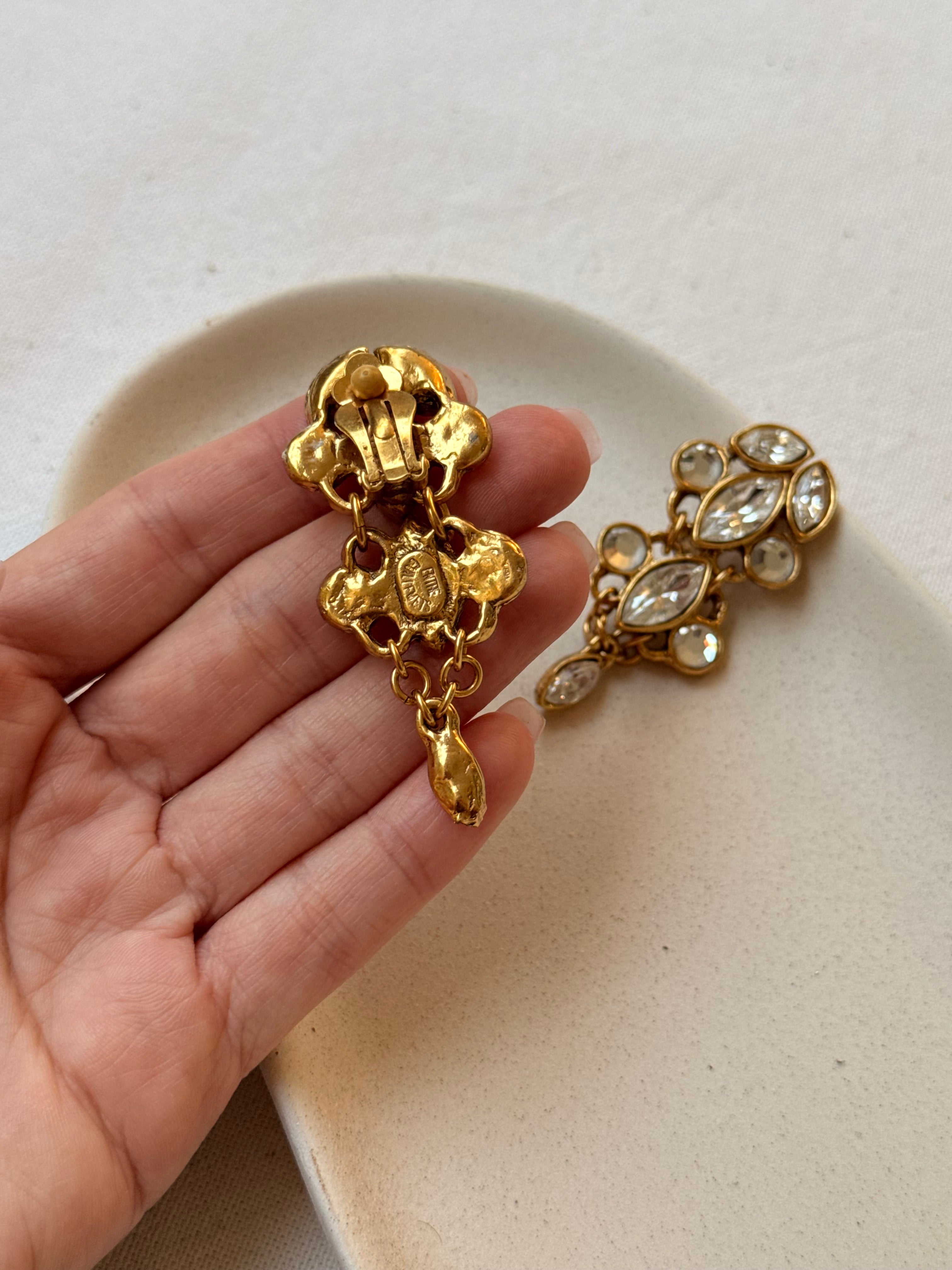 Boucles d’oreilles Entre Guillemets vintage - Pendantes ornées de strass