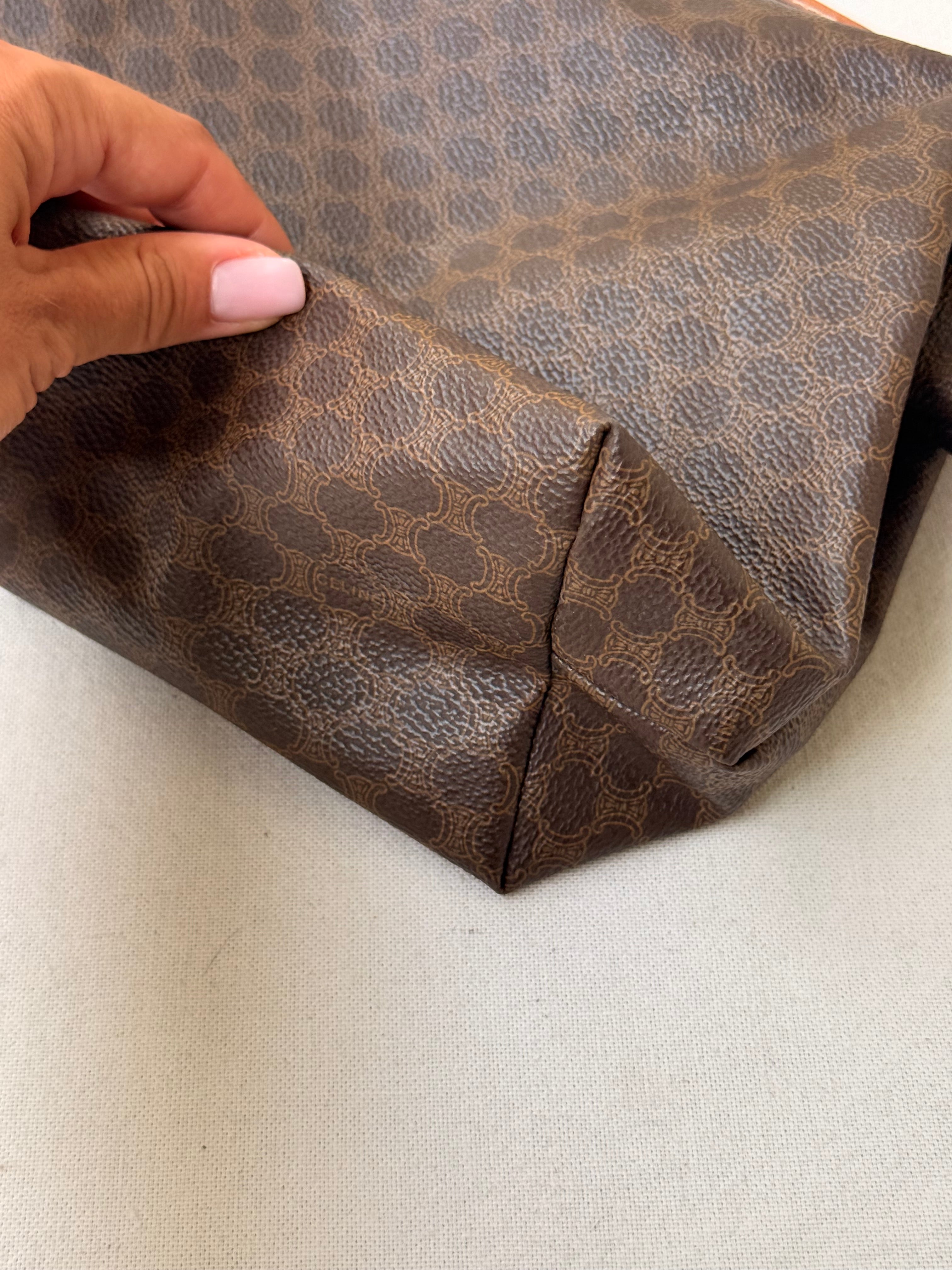 Trousse Céline vintage - Toile triomphe et cuir cognac