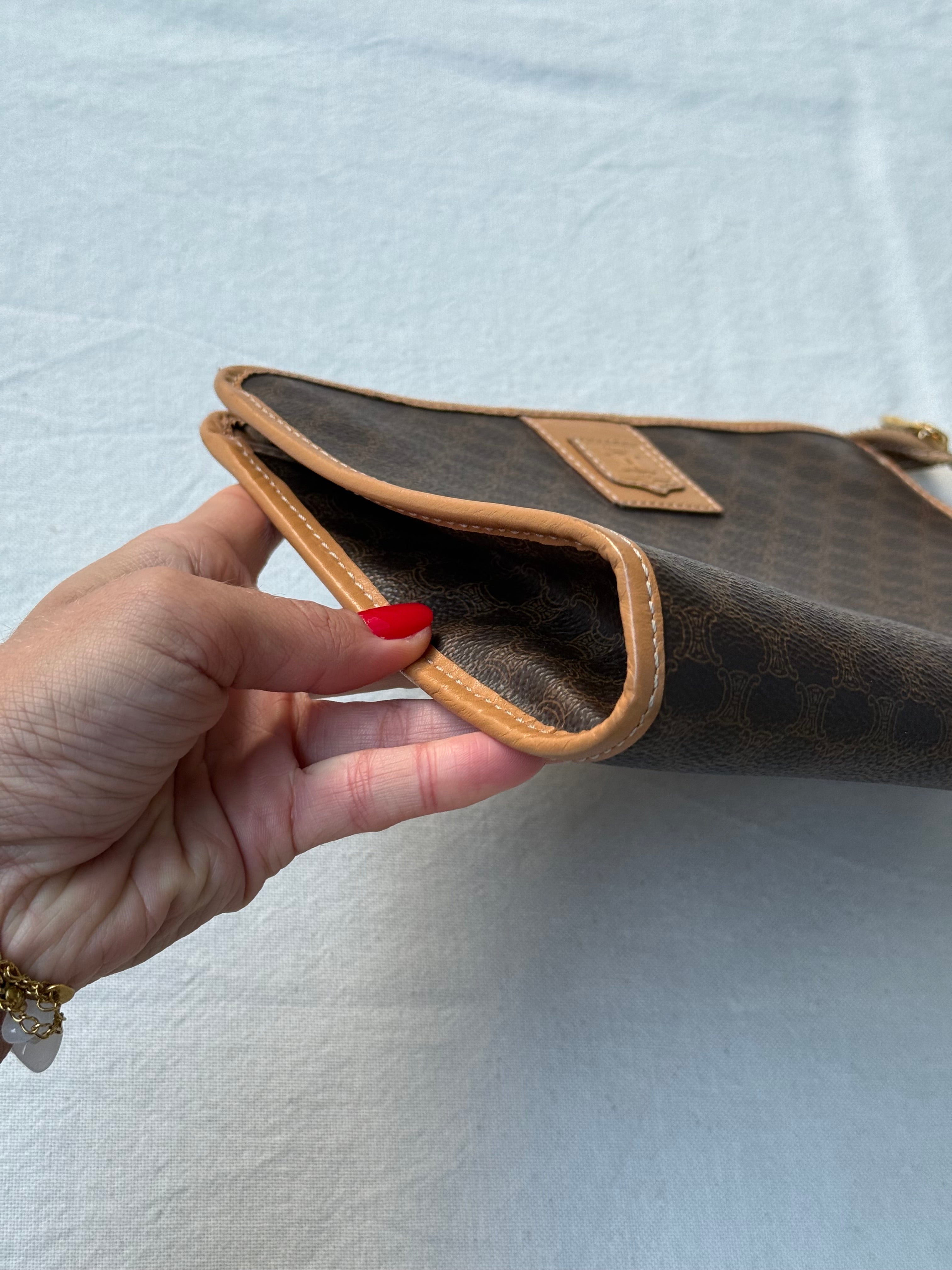 Pochette Céline vintage - Toile macadam et cuir naturel