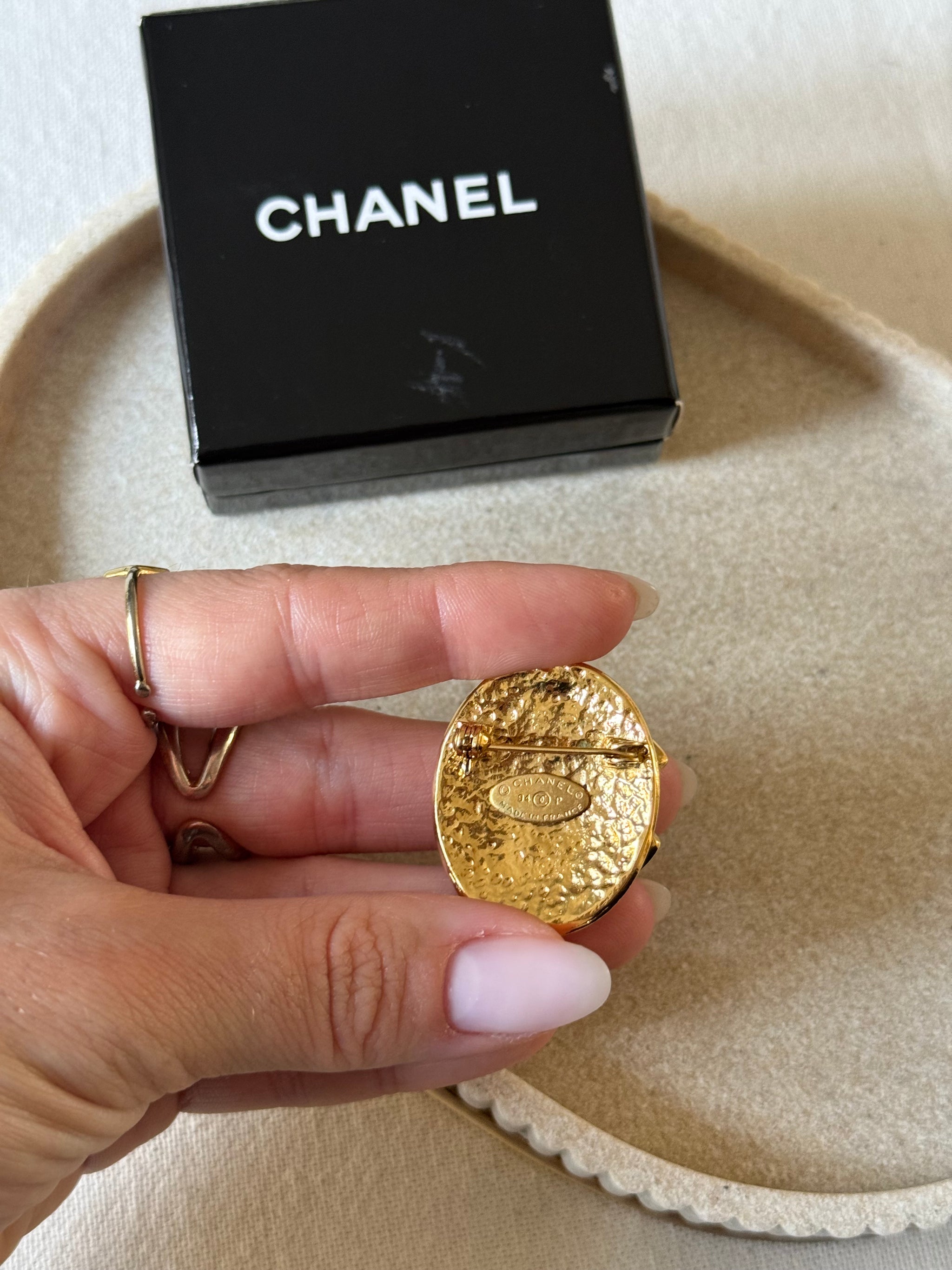 Vintage Chanel Brooch - Oval with CC Logo in the Center
