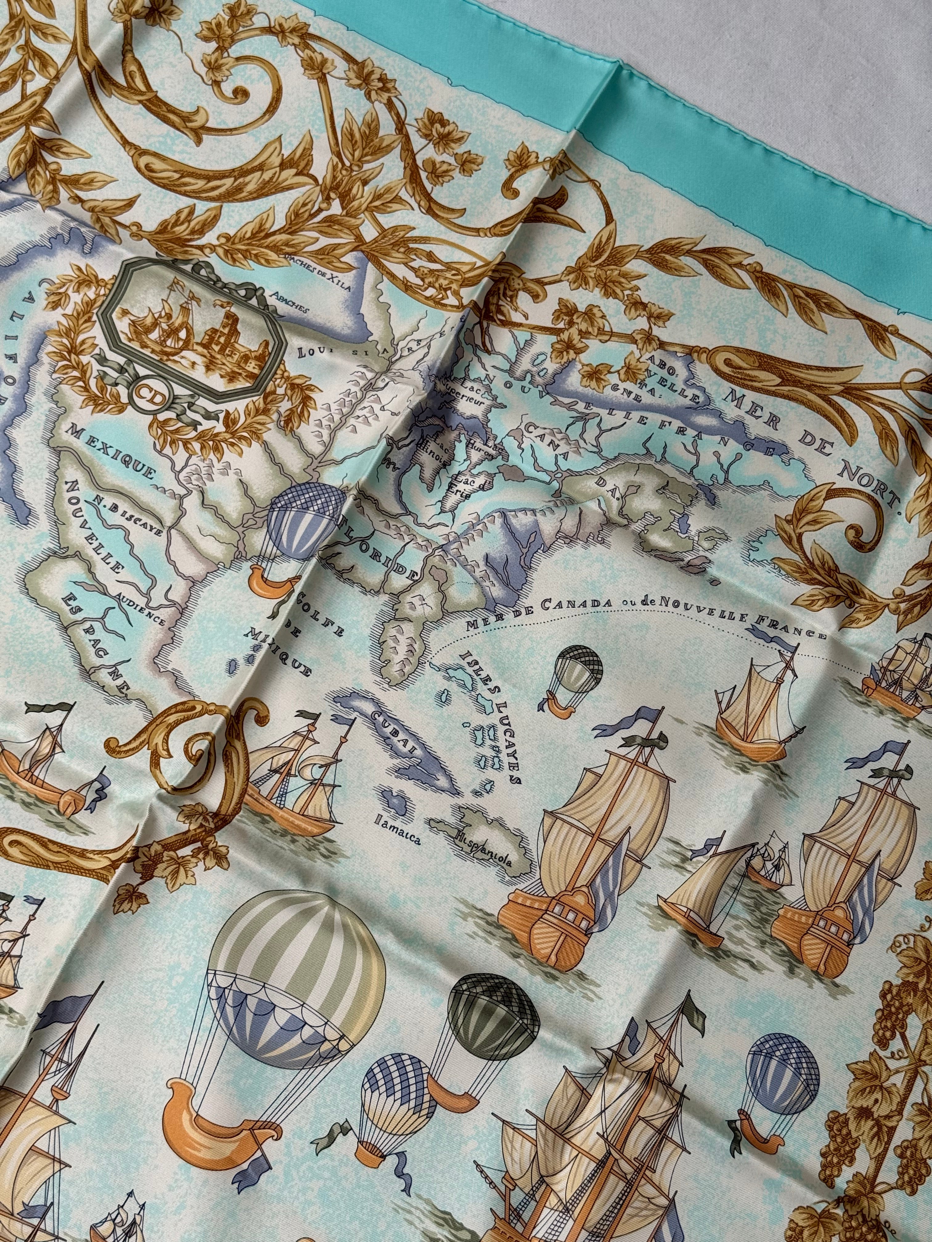 Foulard Christian Dior – Carte ancienne, voiliers et montgolfières