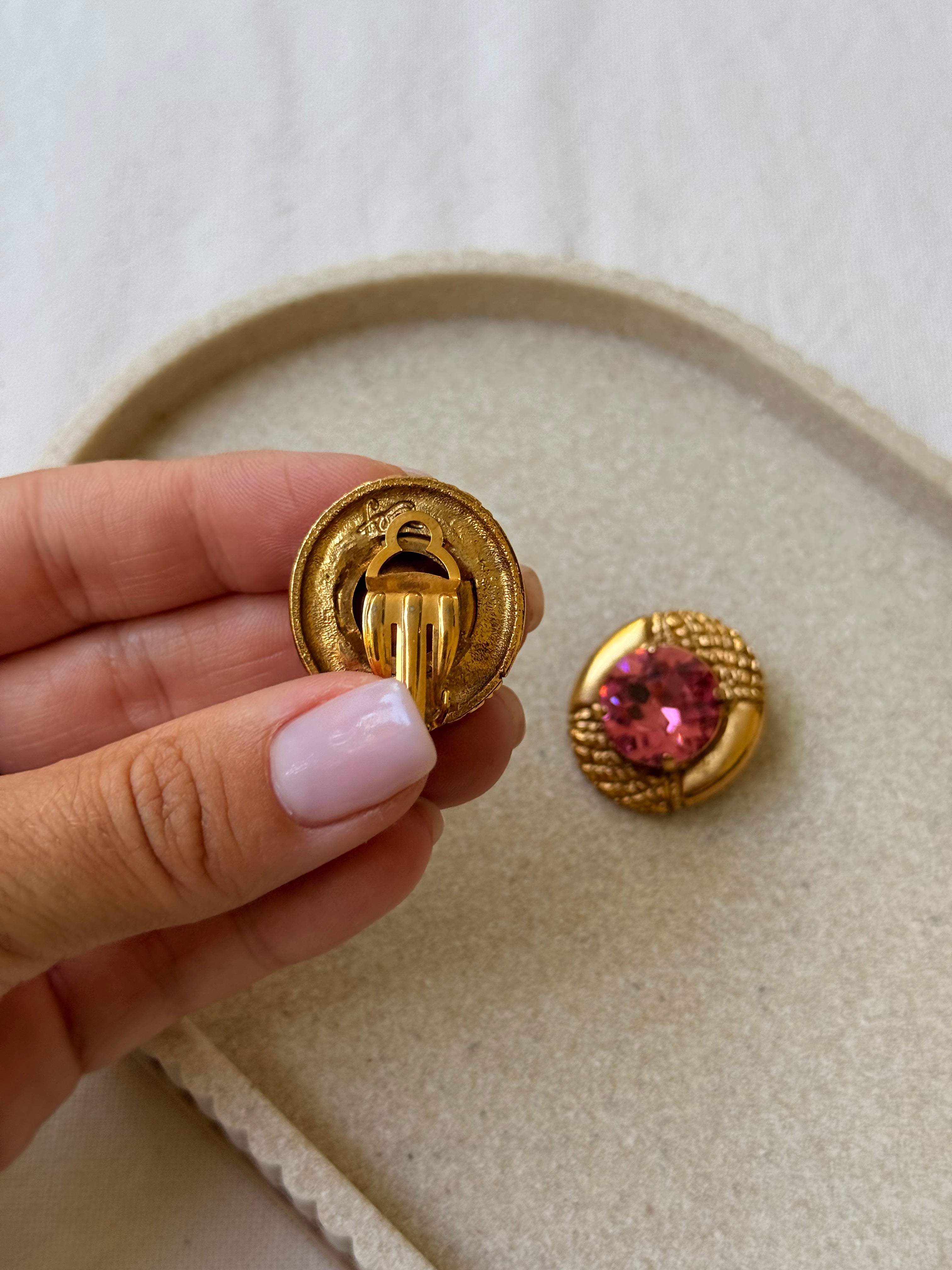 Boucles d’oreilles Sonia Rykiel vintage - Cristal rose