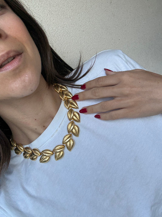 Collier doré vintage - Maille feuillage doré