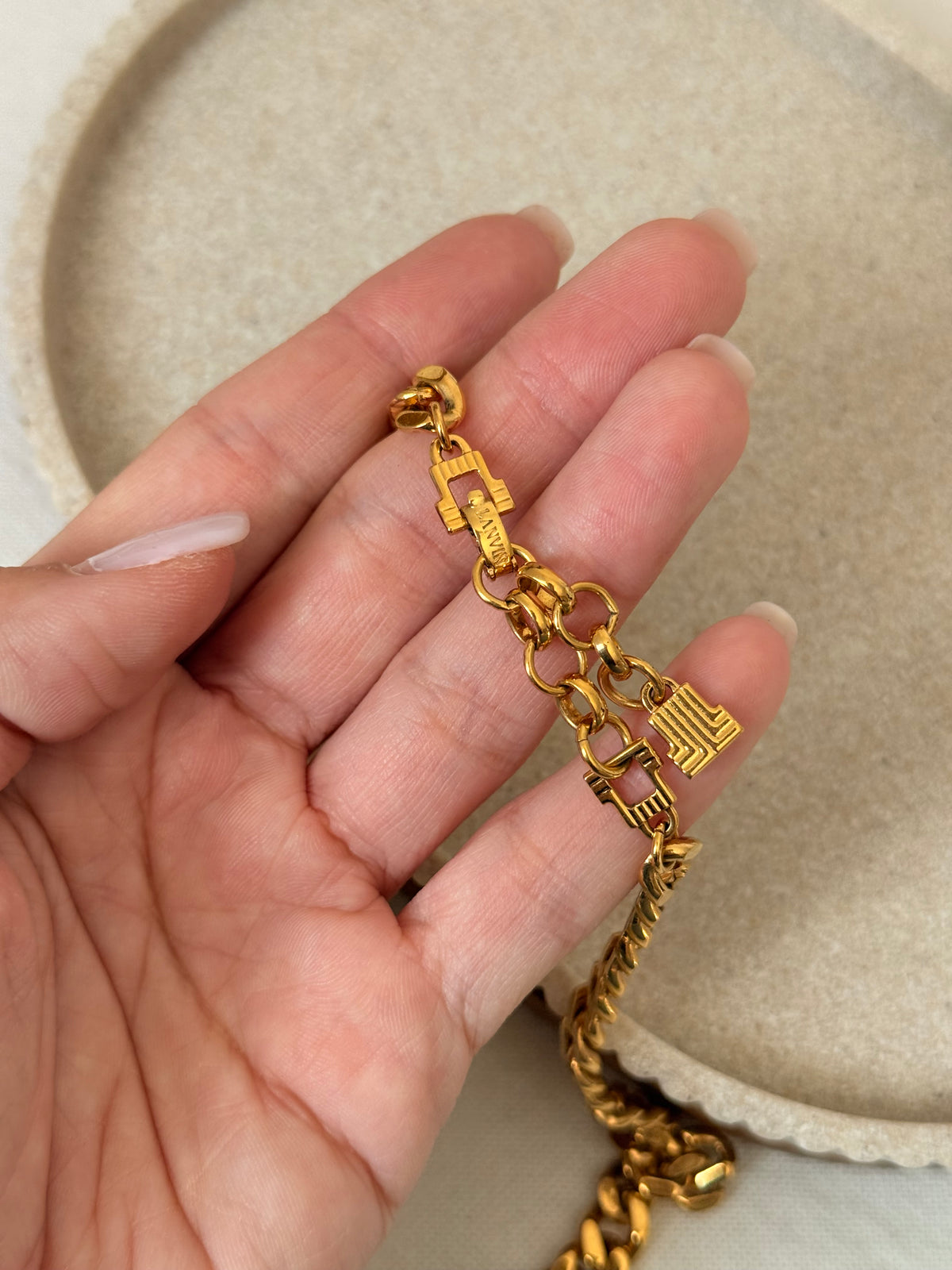 Collier Lanvin vintage - Plastron doré et perle fantaisie