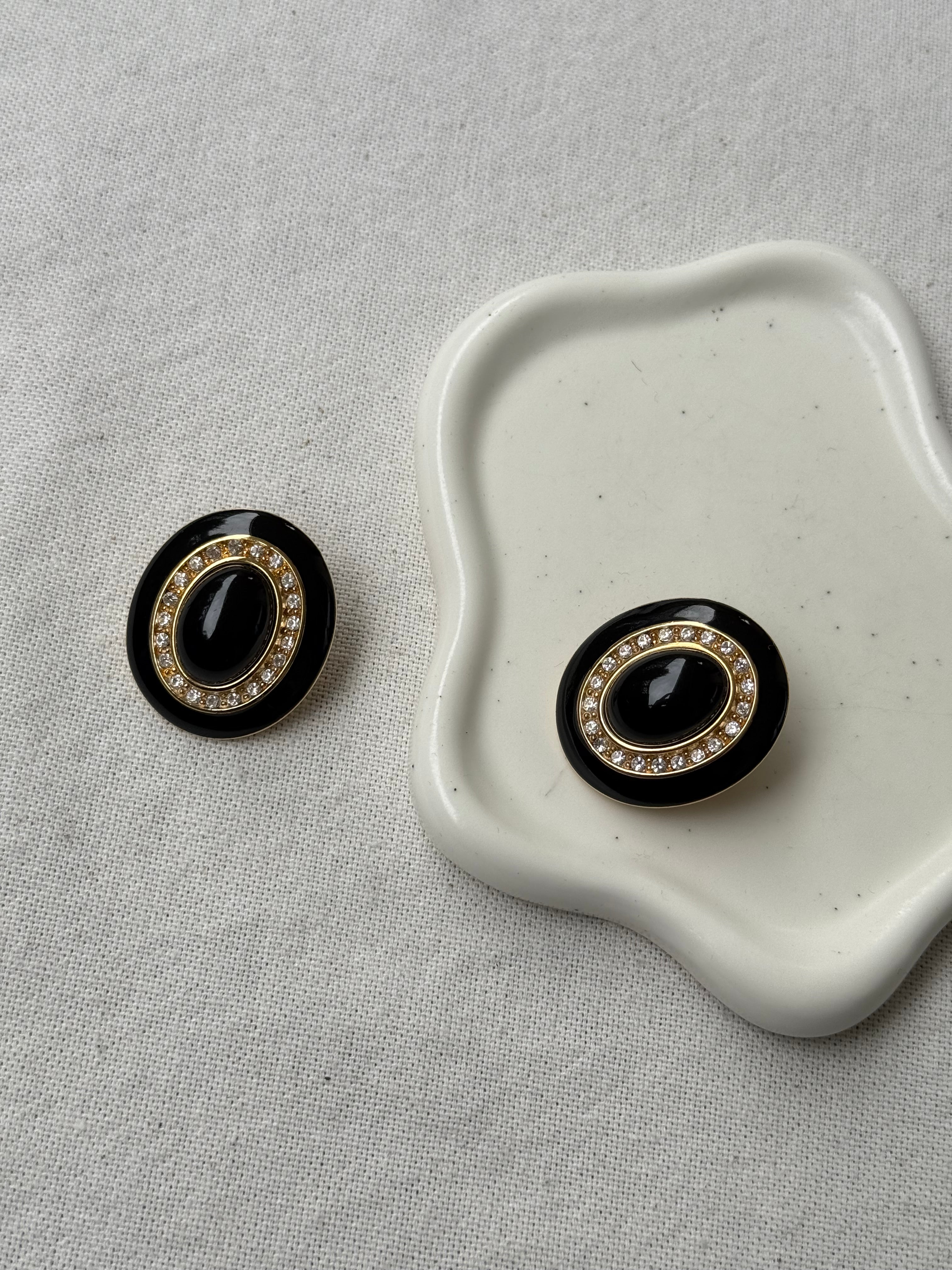 Boucles d’oreilles Monet vintage - Cabochons noirs