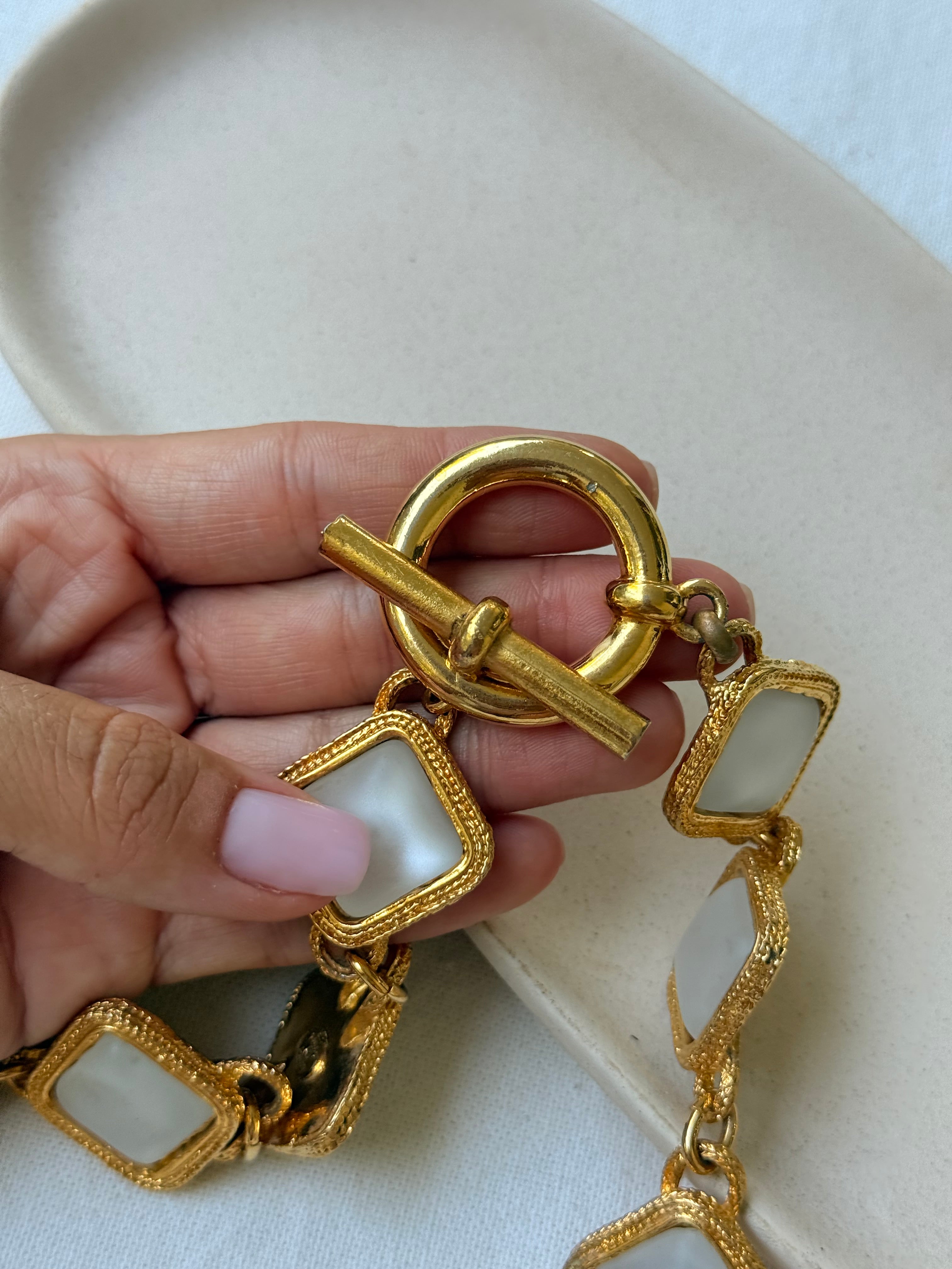 Collier Pinky Paris vintage - Doré et cabochons nacrés