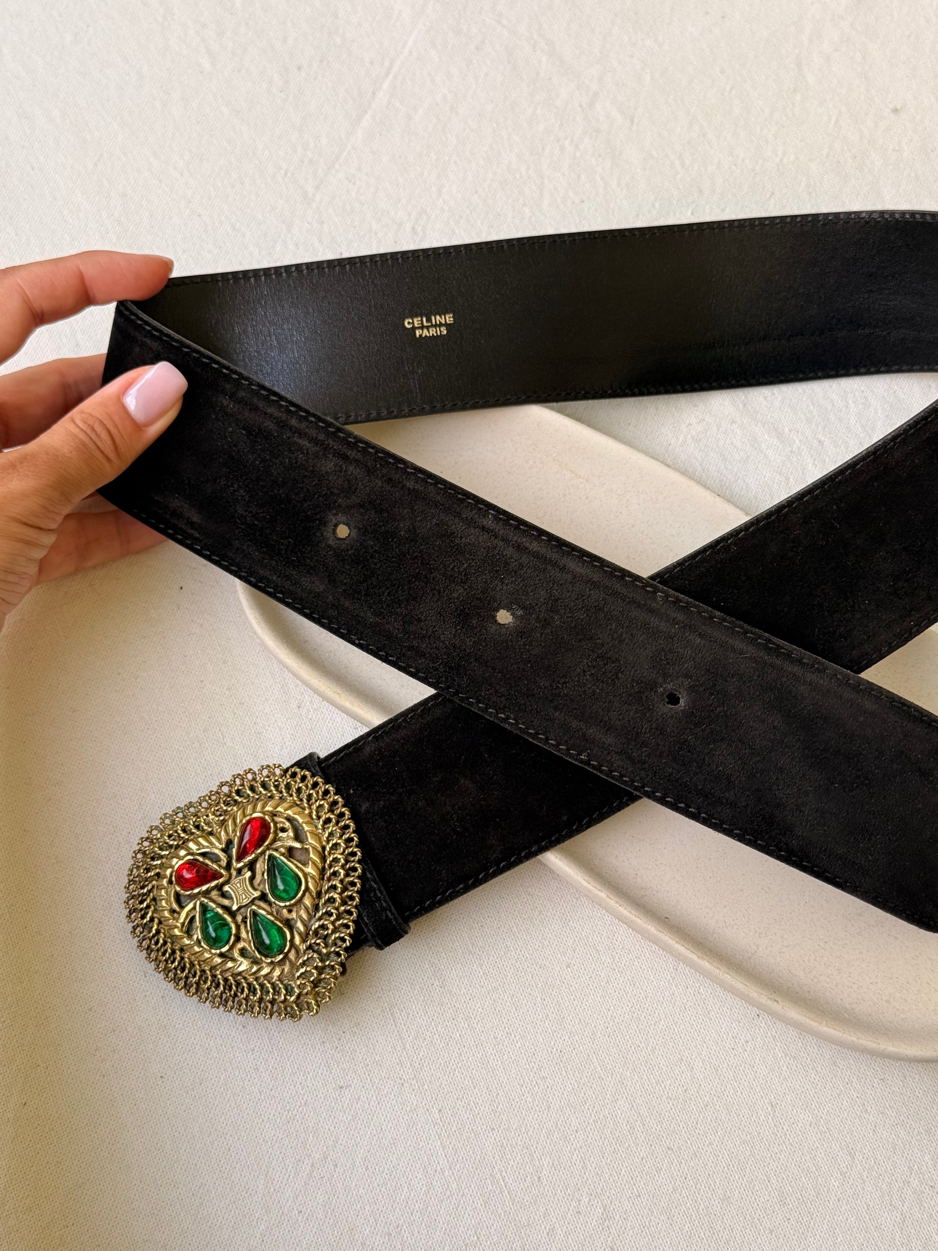 Ceinture Céline vintage - Boucle bijou en pâte de verre