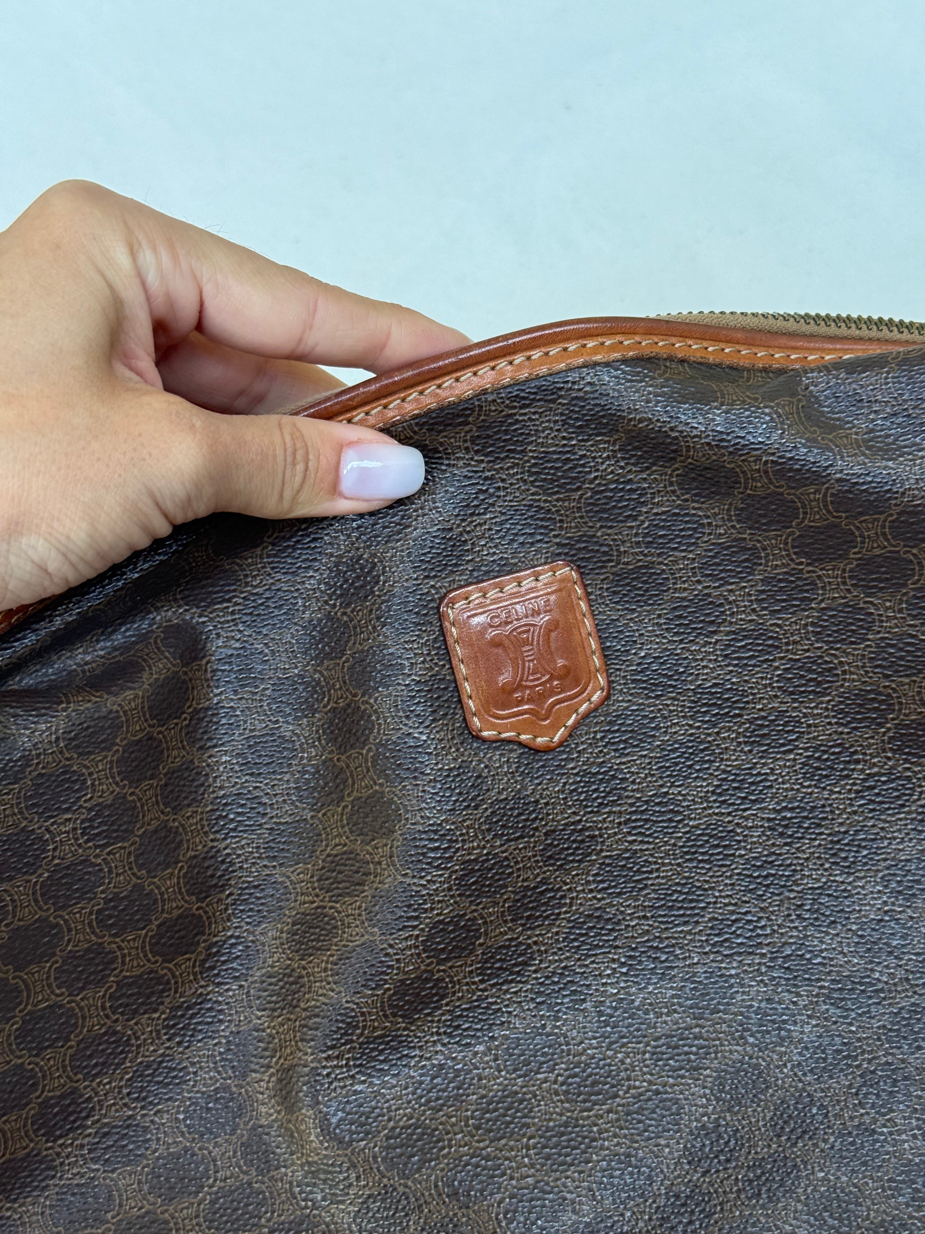 Trousse Céline vintage - Toile triomphe et cuir cognac