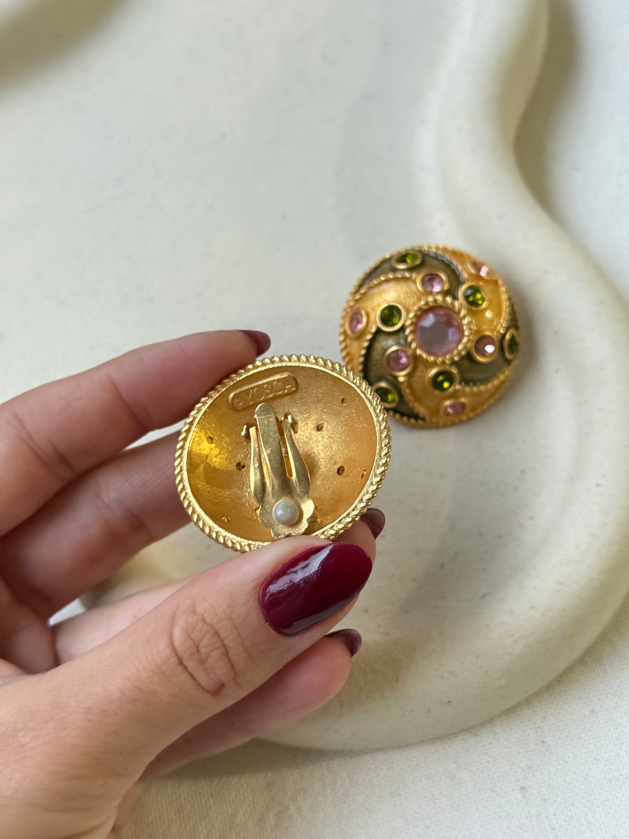 Boucles d’oreilles Yosca vintage - Doré, rose et vert