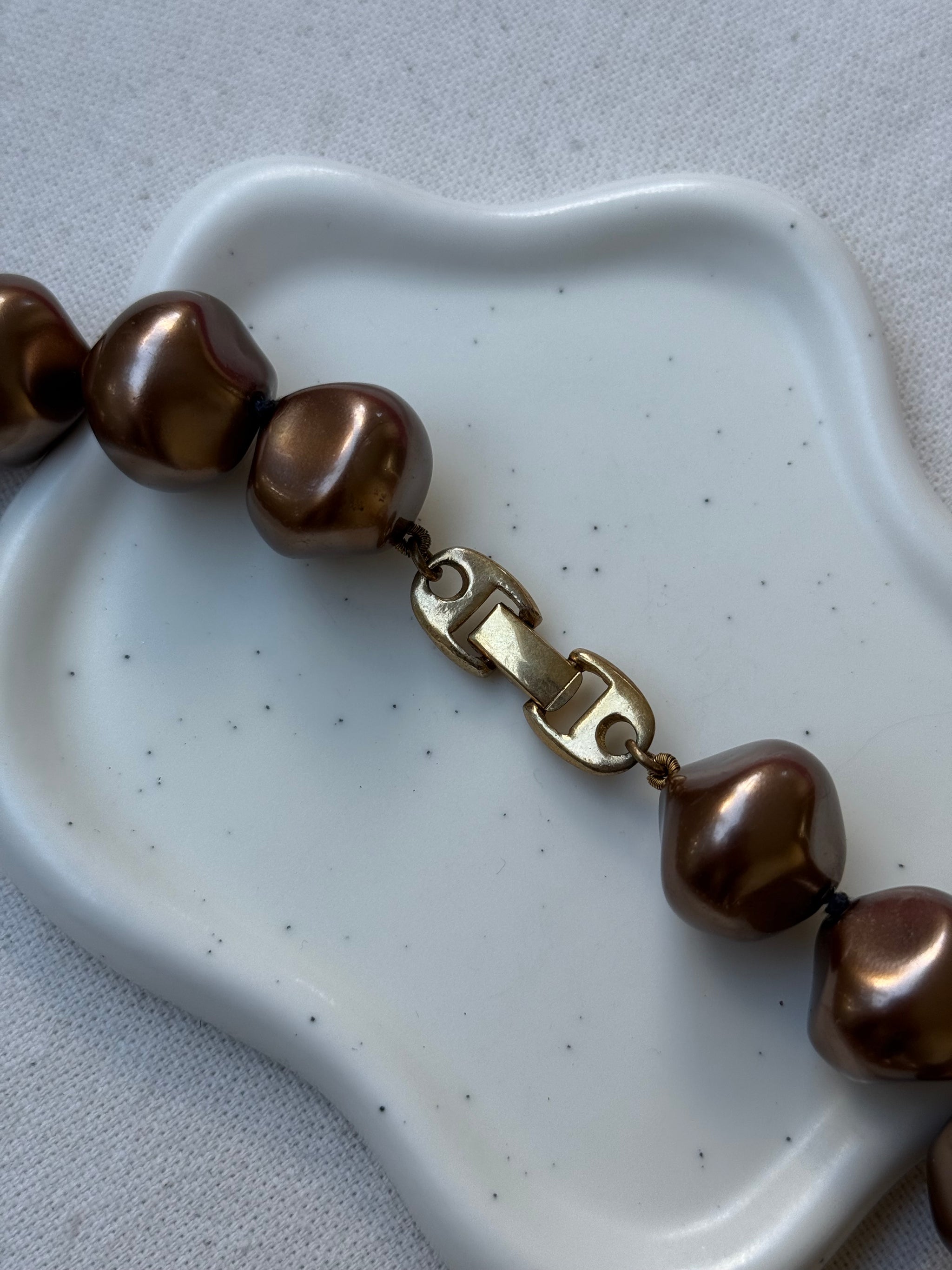 Collier vintage - Perles marron glacé