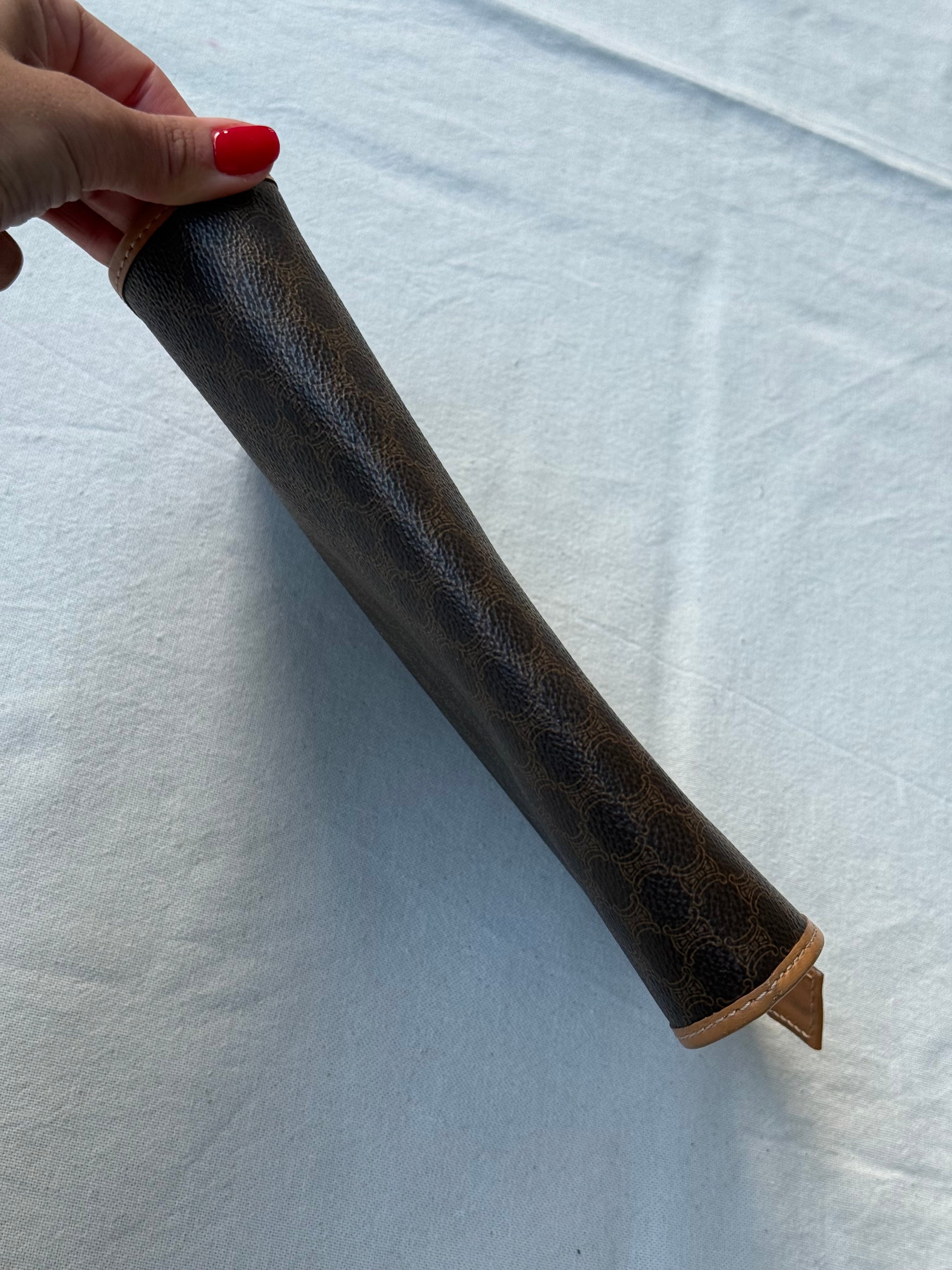 Pochette Céline vintage - Toile macadam et cuir naturel