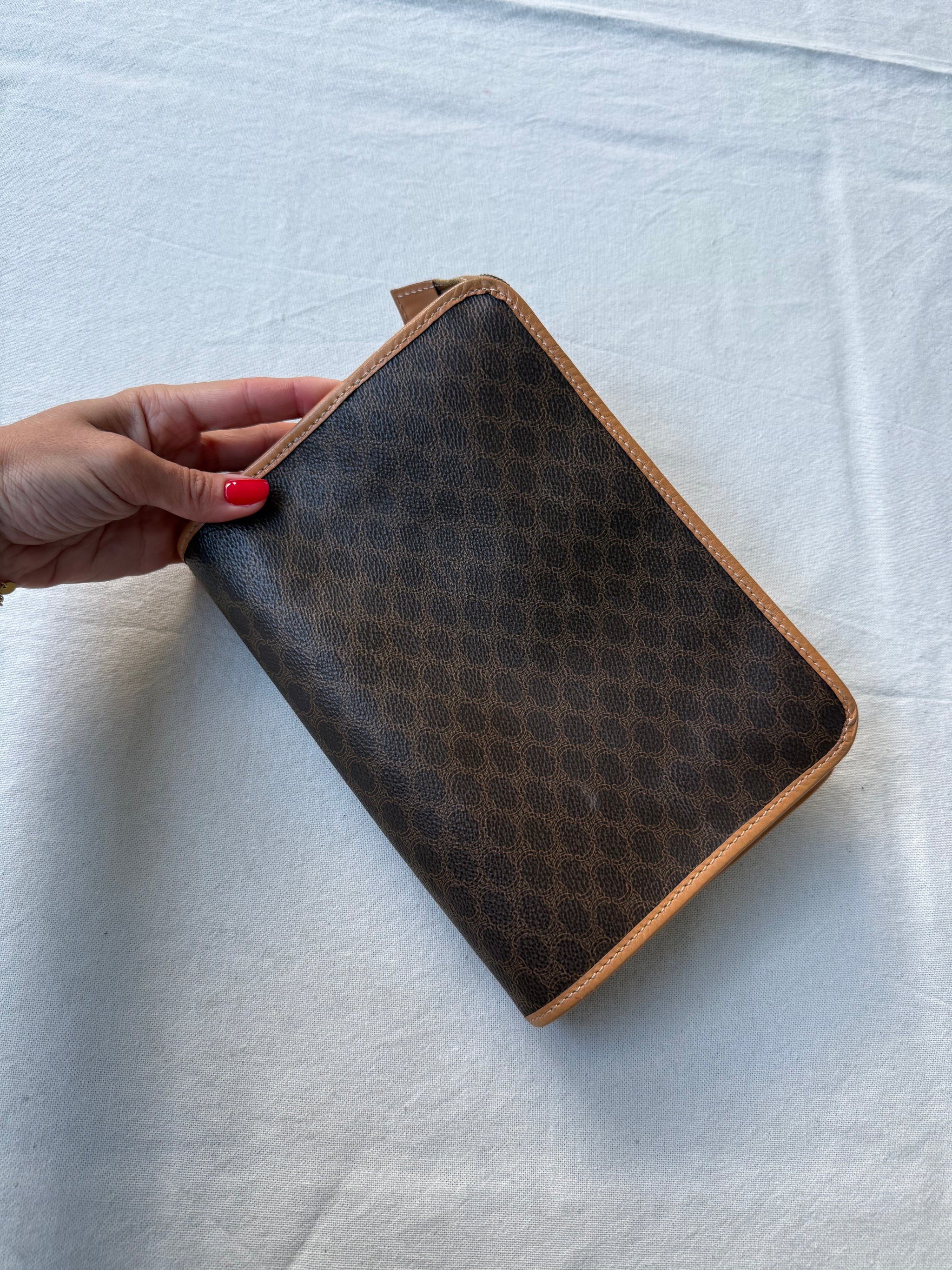 Pochette Céline vintage - Toile macadam et cuir naturel