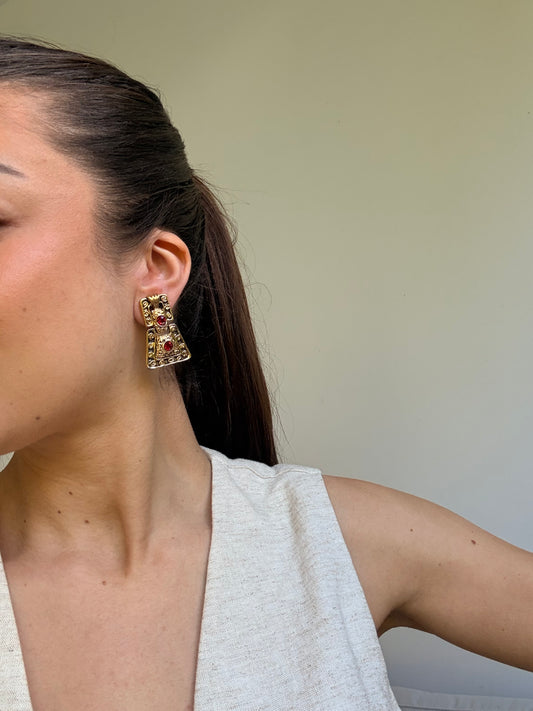 Boucles d’oreilles vintage - Pendantes strass rouge