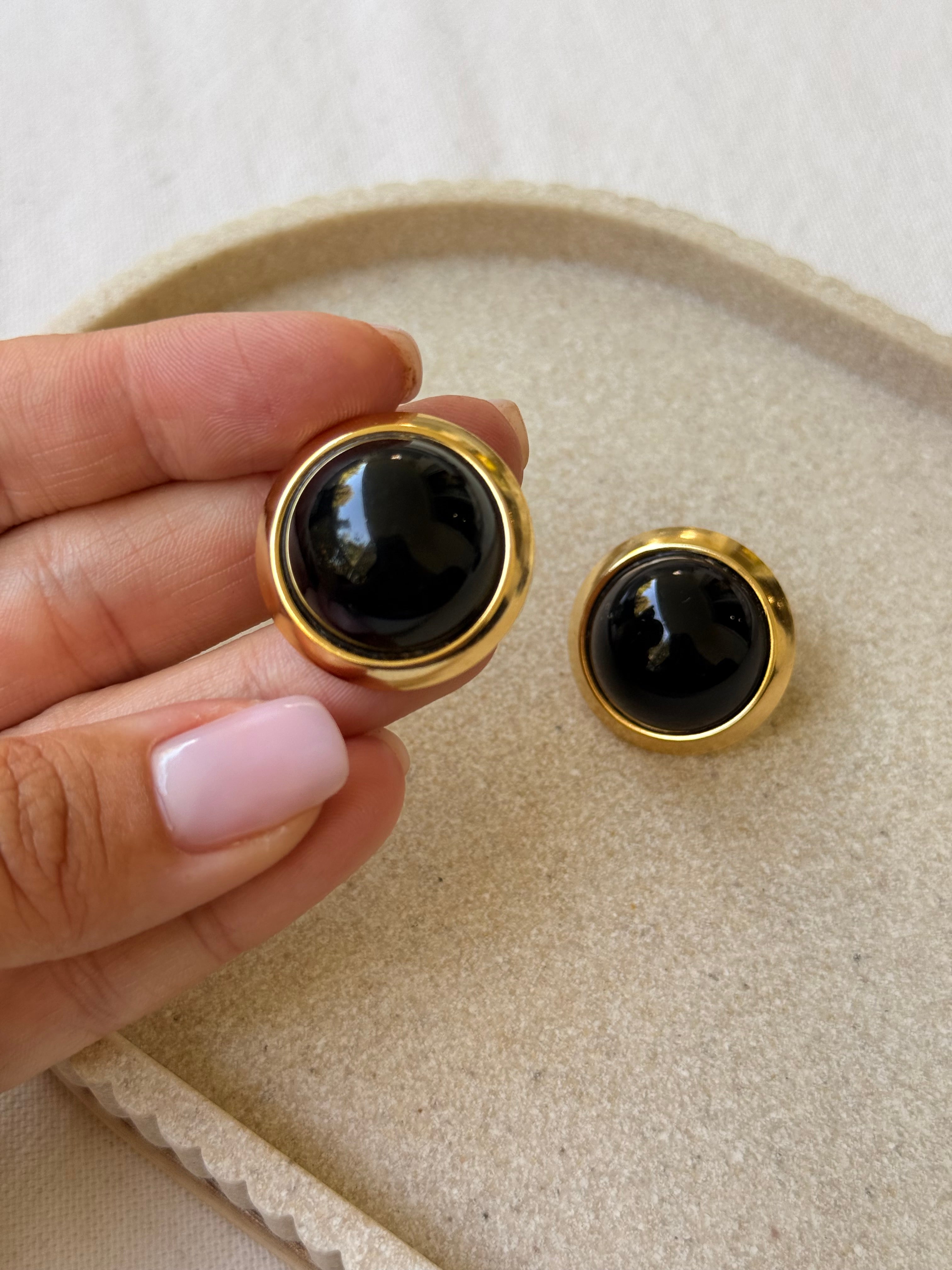 Boucles d’oreilles Napier vintage - Cabochons noirs