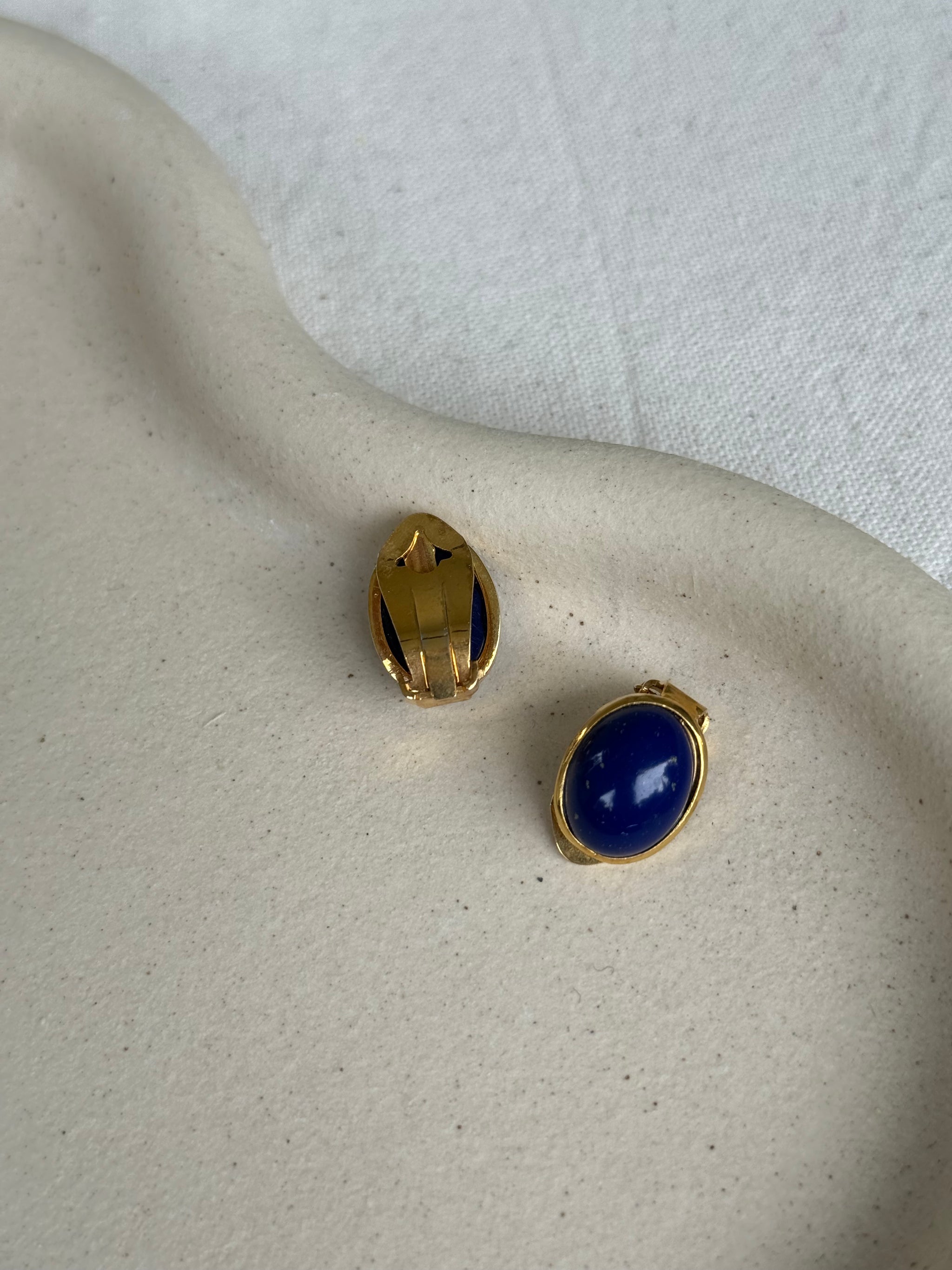 Vintage Earrings - Oval and Blue Cabochons