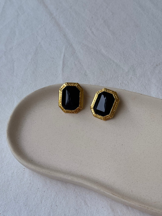 Boucles d’oreilles vintage - Strass facetté noir