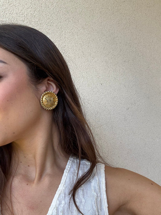 Boucles d’oreilles Céline vintage - Logo Triomphe doré