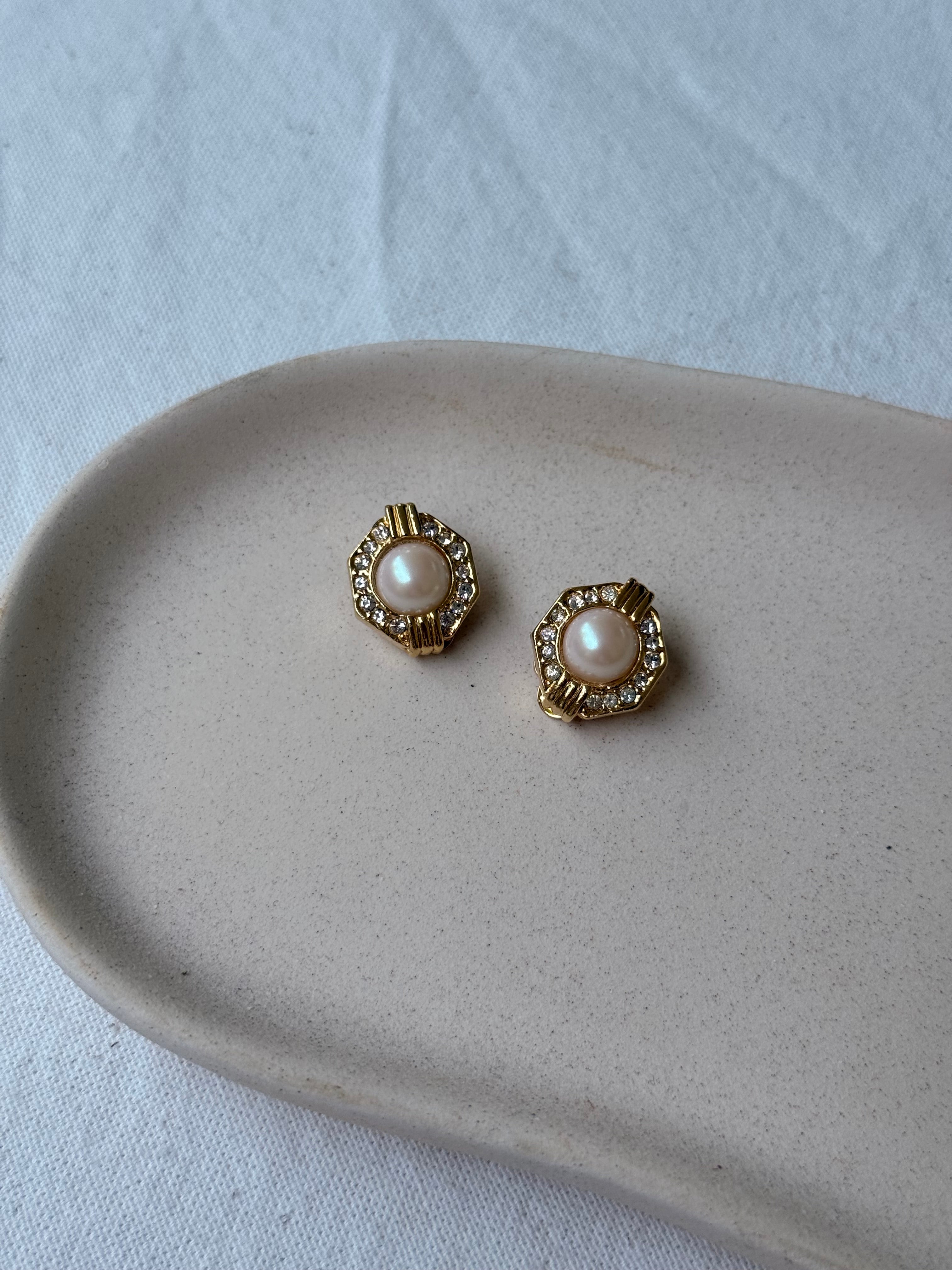 Boucles d’oreilles vintage - Perles et strass fantaisie