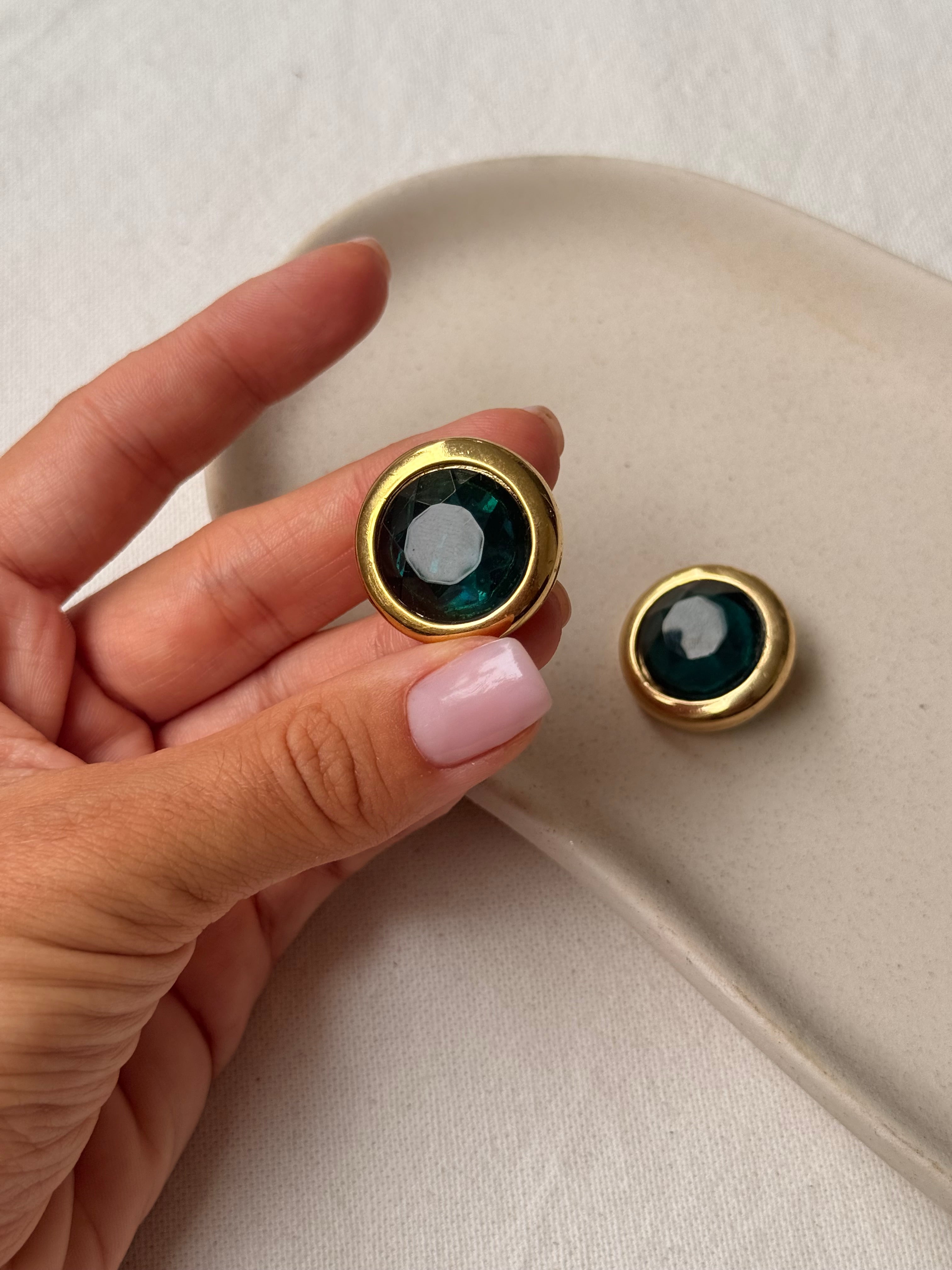 Boucles d’oreilles David Grau vintage - Cabochons bleu vert