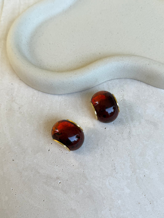 Boucles d’oreilles vintage - Créoles large résine ambrée