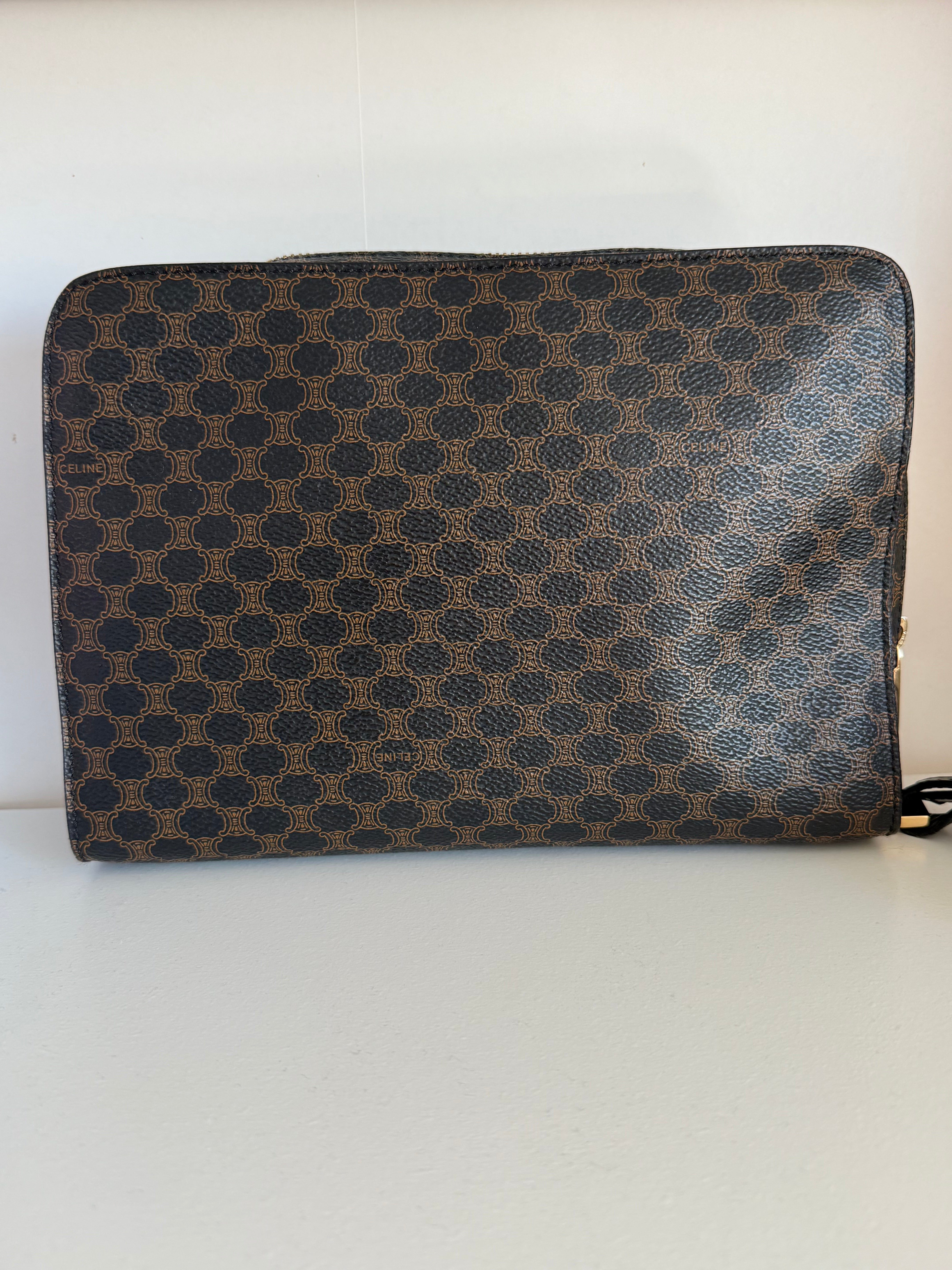 Pochette Céline vintage - Toile triomphe et cuir noir