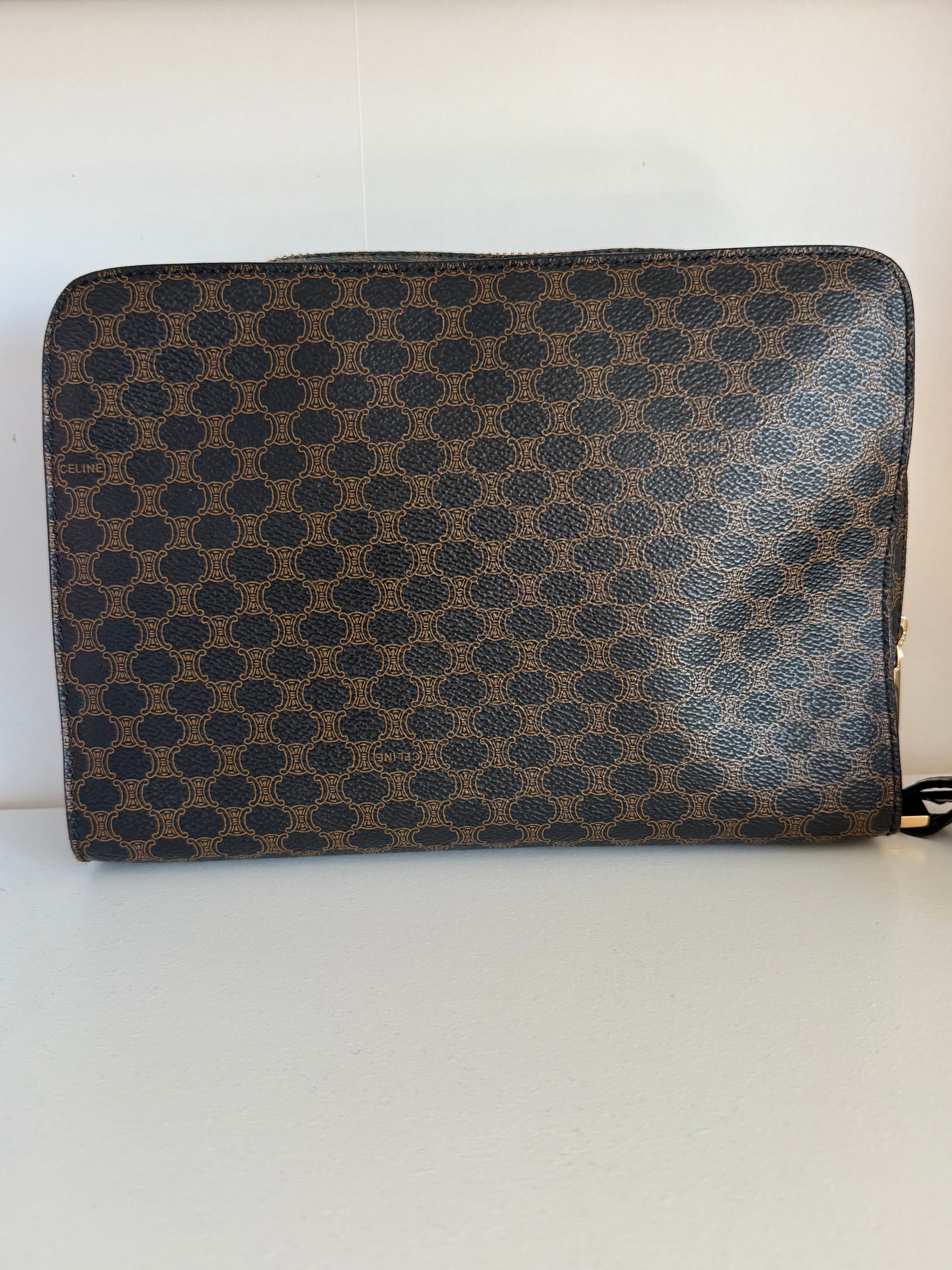 Pochette Céline vintage - Toile triomphe et cuir noir