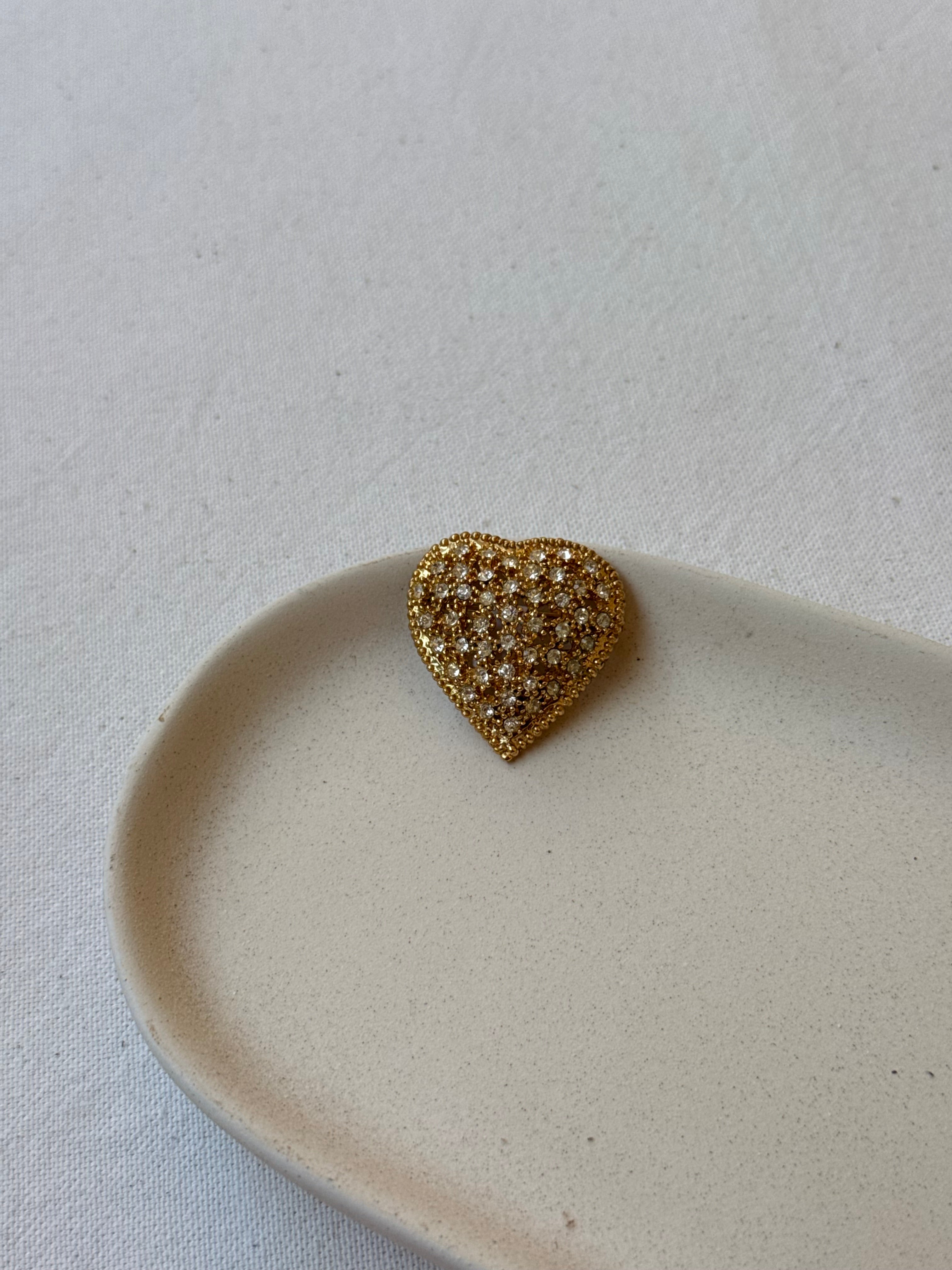 Broche vintage - Cœur orné de strass