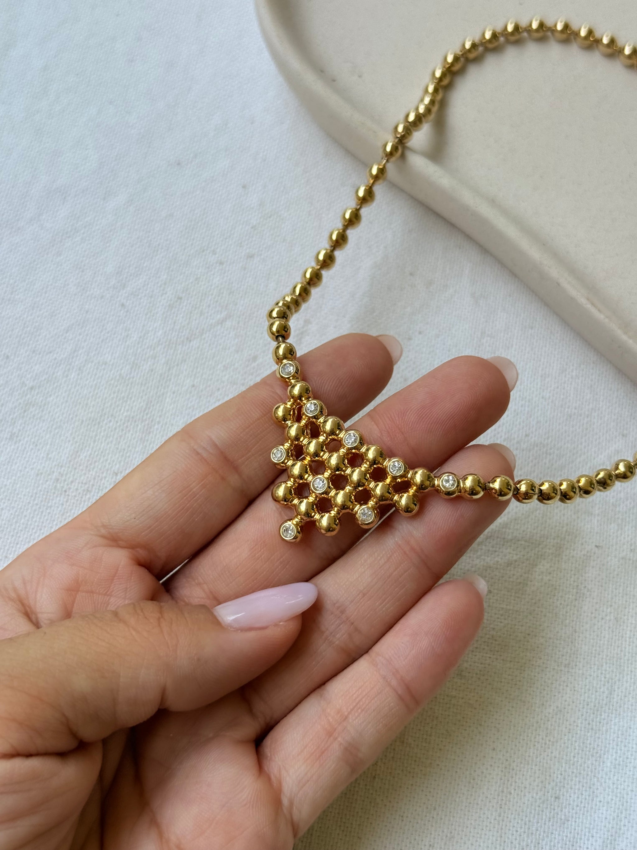 Collier Christian Dior vintage - maille boule cristaux et strass
