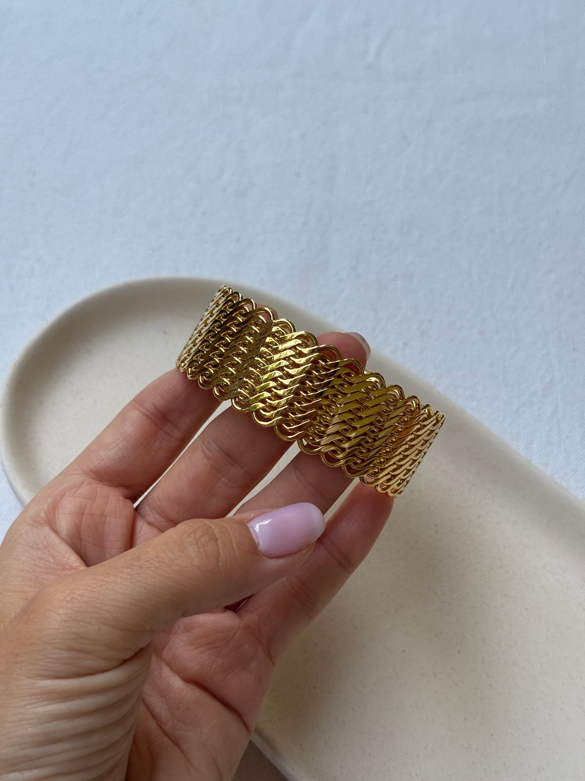 Bracelet Trifari vintage - Jonc tressé doré