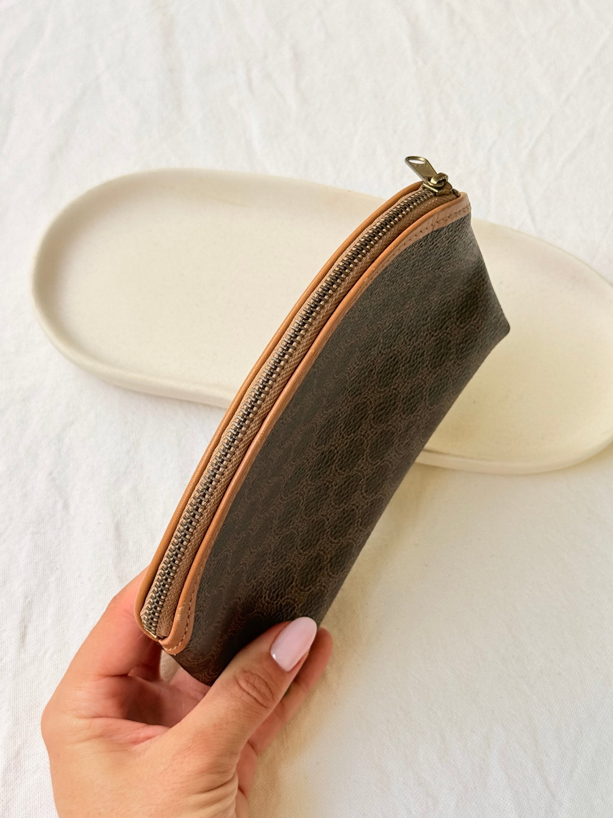 Trousse Céline vintage - Toile triomphe et cuir