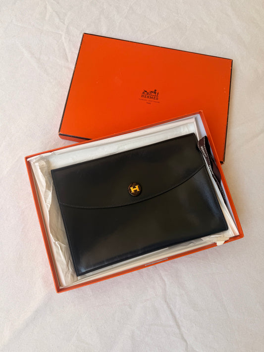 Pochette Hermès - Modèle Rio, cuir box bleu marine