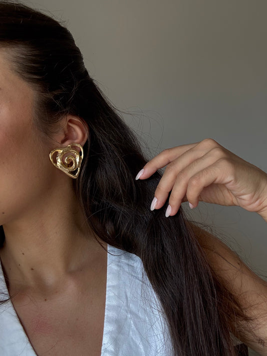 Boucles d’oreilles vintage - Grands cœurs dorés ajourés