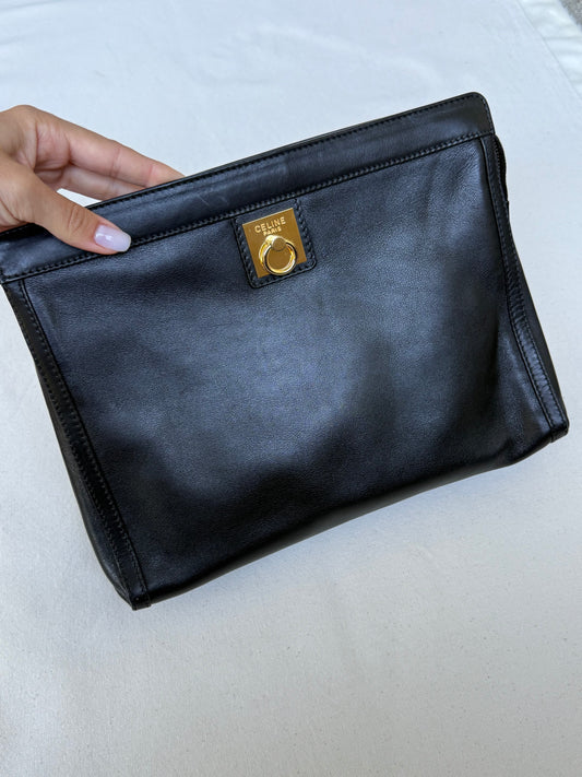 Pochette Céline vintage - Cuir noir et détails dorés