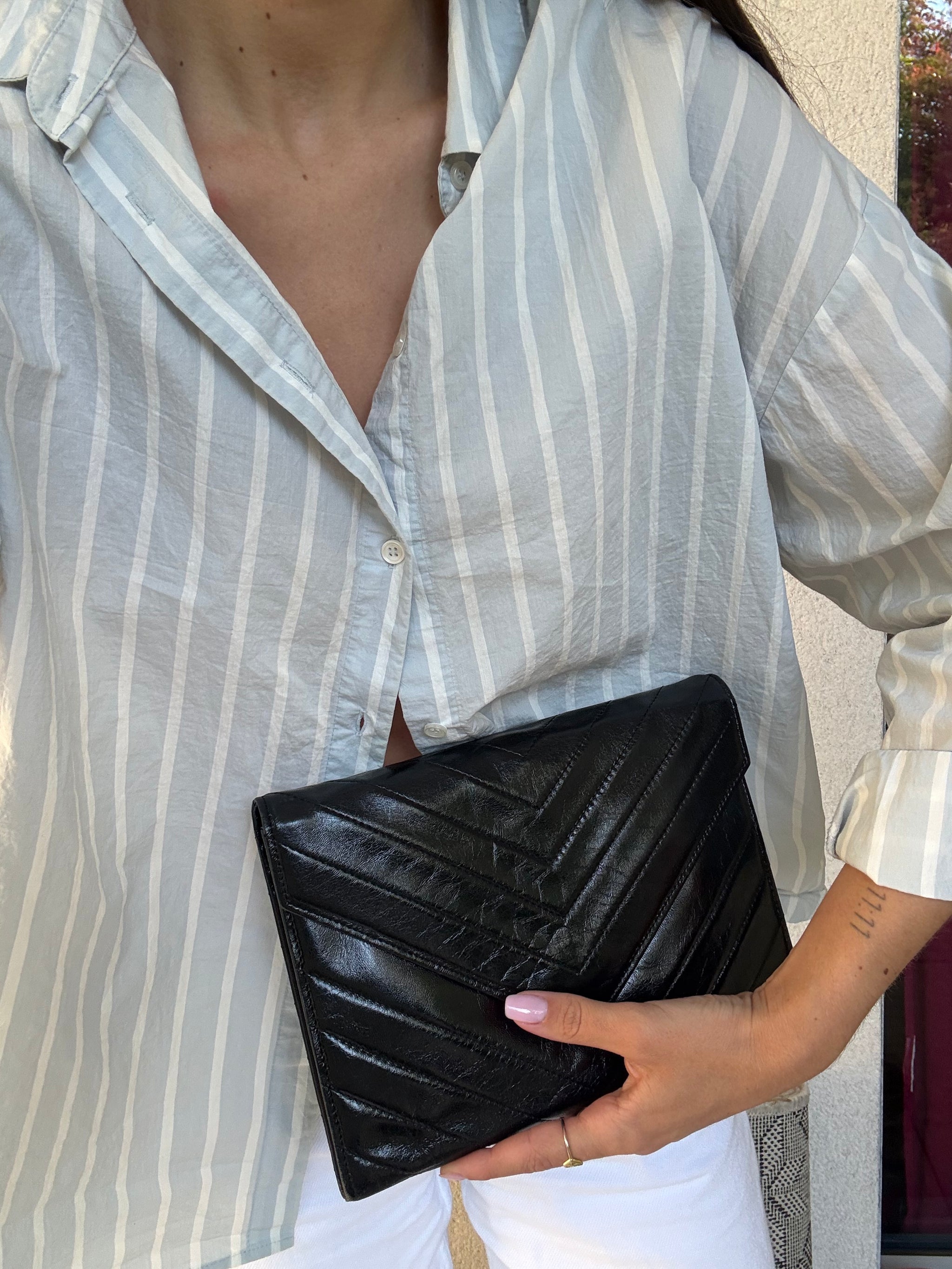 Pochette Yves Saint Laurent vintage - Enveloppe cuir noir