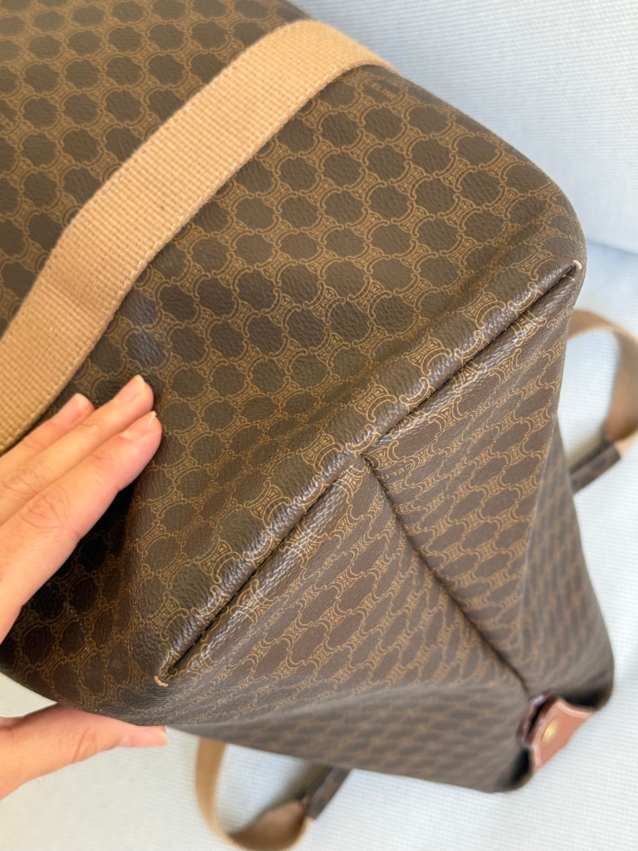 Sac de voyage Céline vintage - Toile triomphe et cuir naturel