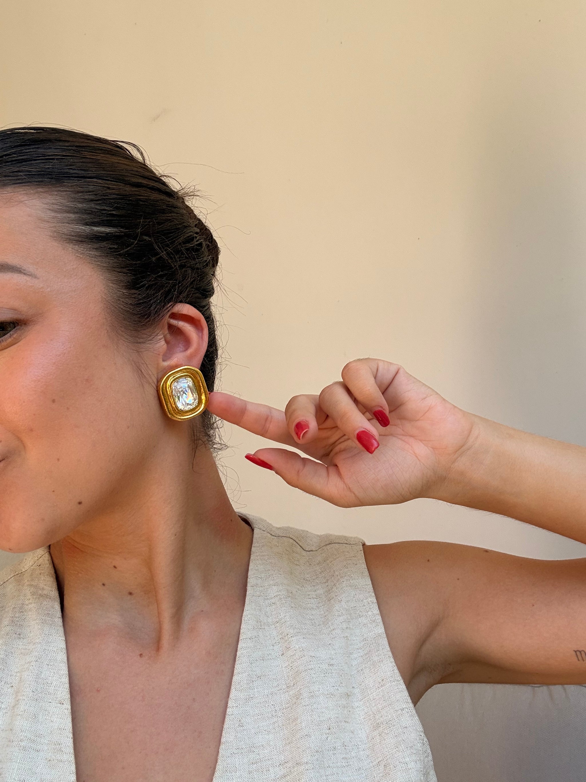 Boucles d’oreilles Sonia Rykiel vintage - Cristaux facettés rectangulaires